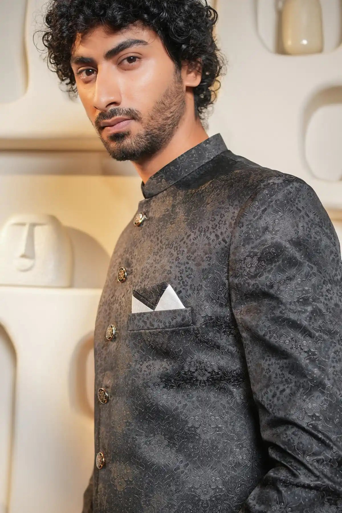 Black Floral Indo-Western, Designer Jacquard Indo-Western - Kavarsa