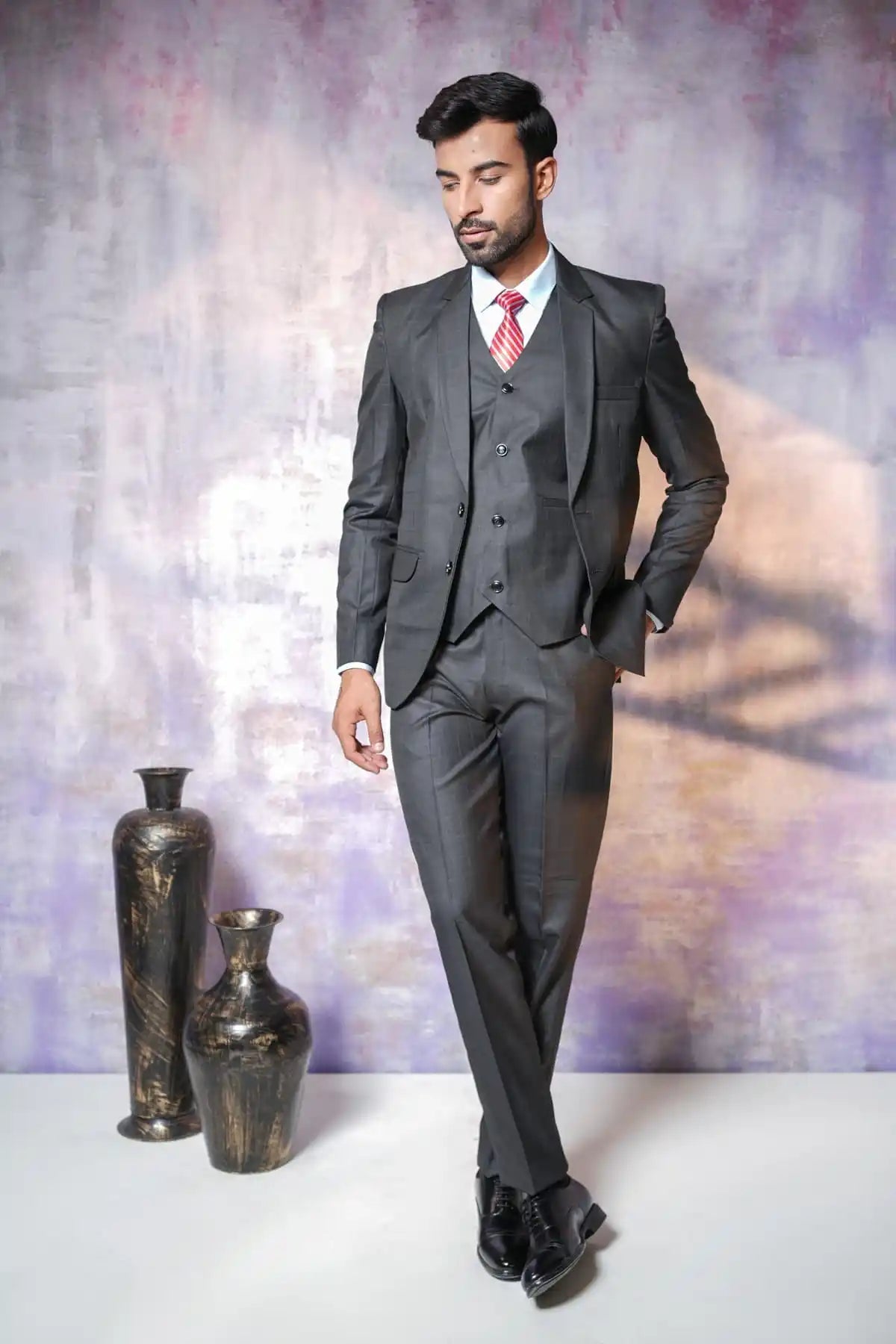 Classic Grey Checked Three-Piece Suit, 3-PC Suit - Kavarsa
