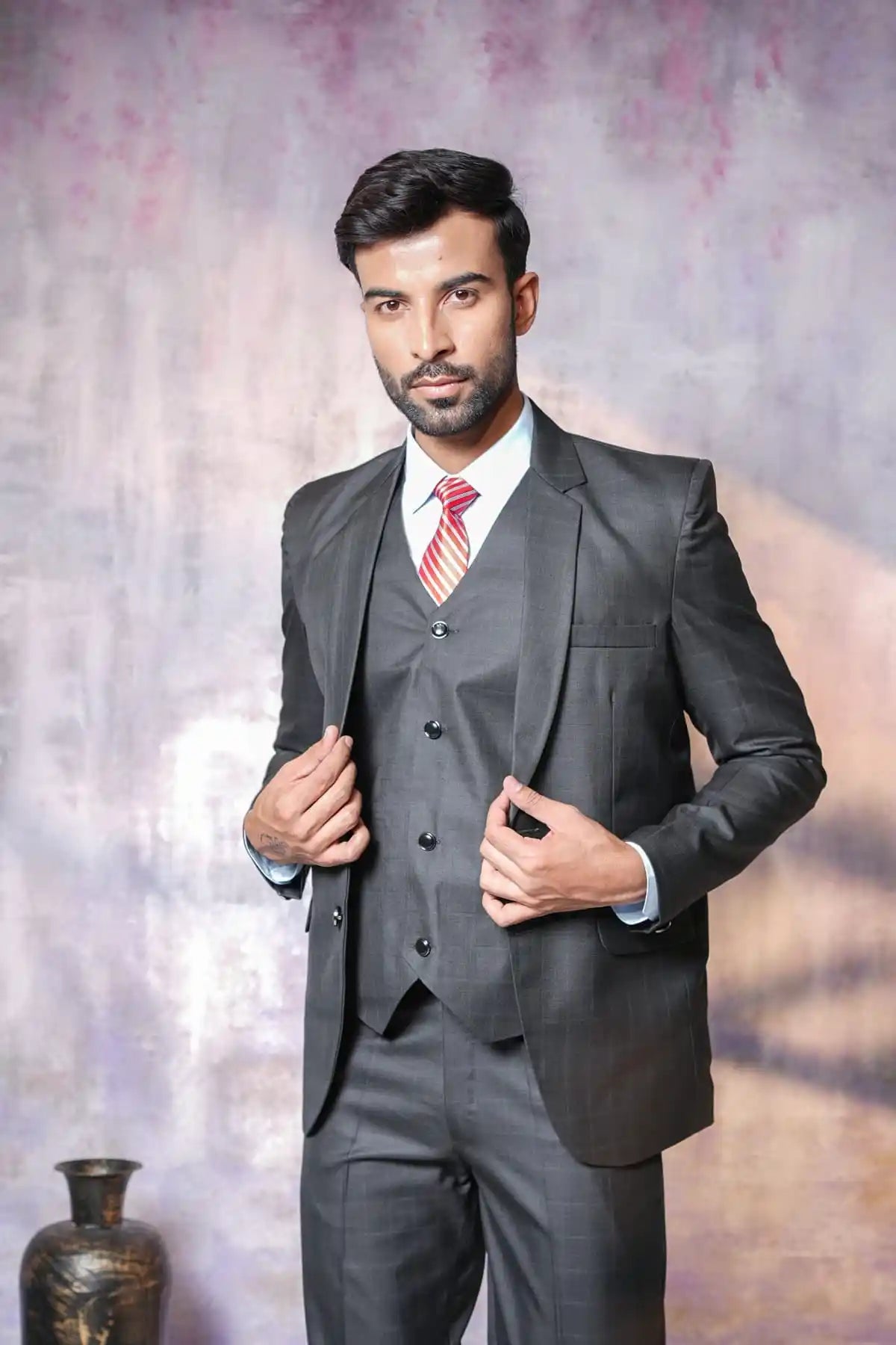 Classic Grey Checked Three-Piece Suit, 3-PC Suit - Kavarsa