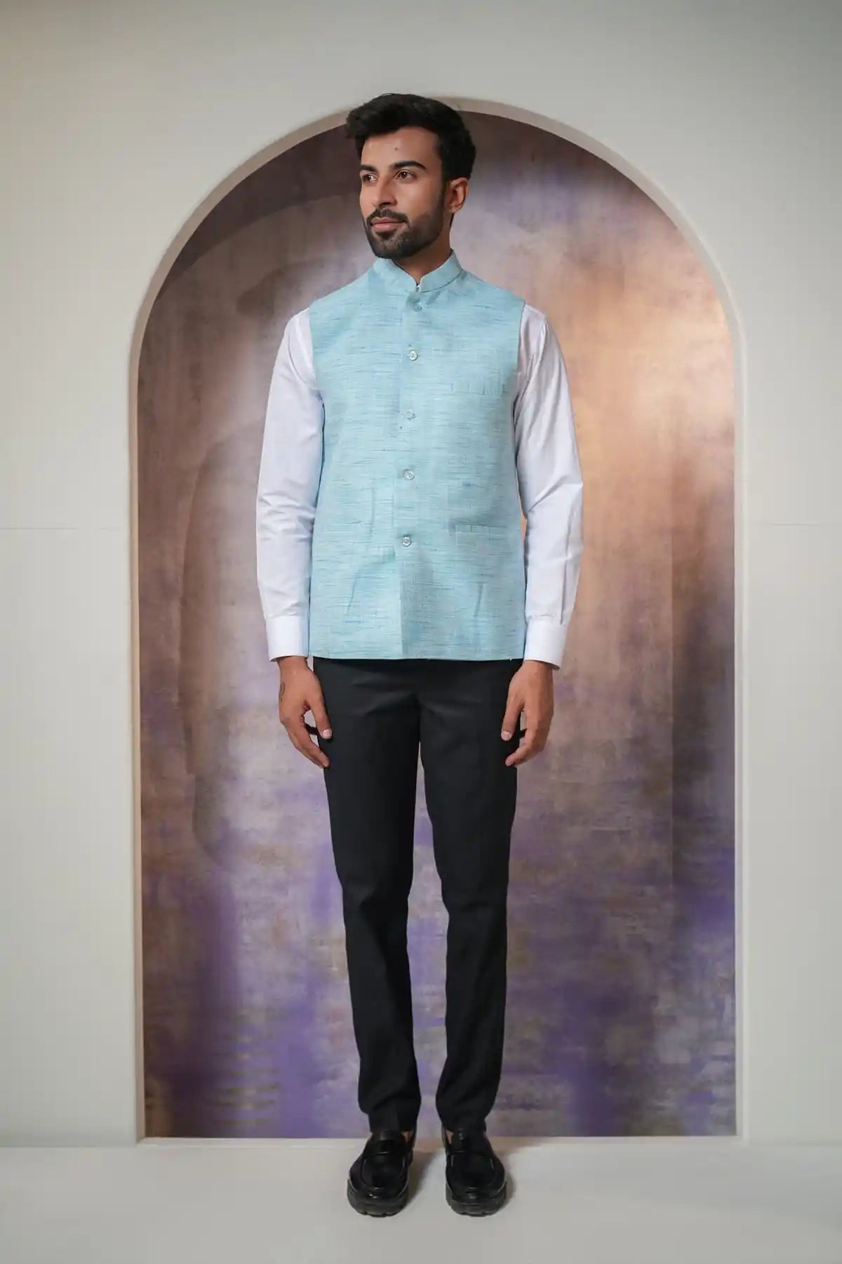 Sky blue nehru jacket sale