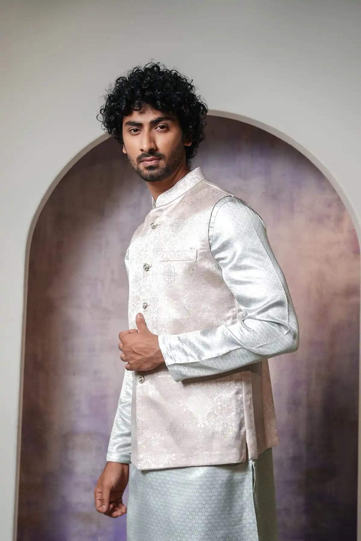 Classic White Nehru Jacket, Designer Jacquard Nehru Jacket - Kavarsa