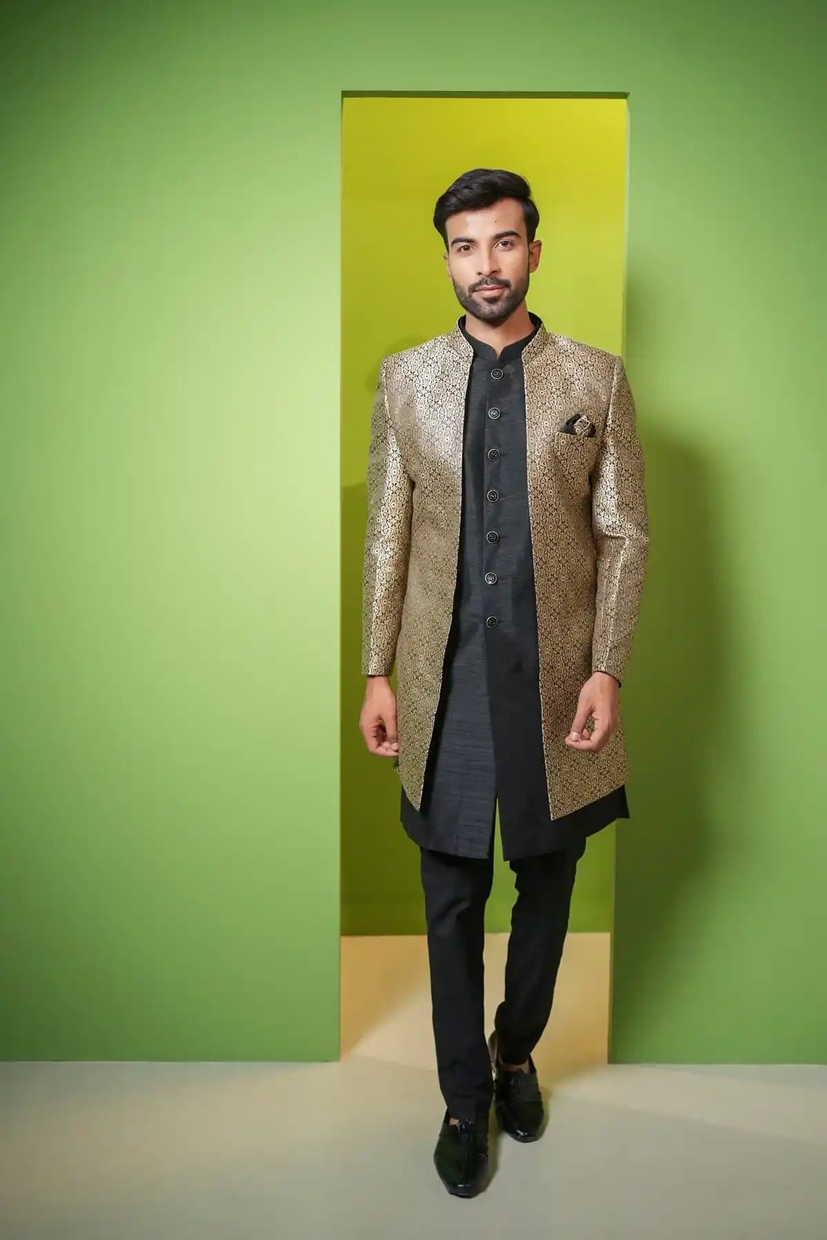Crayola Silver And Black Jacquard Indo-Western 2-PC - Kavarsa