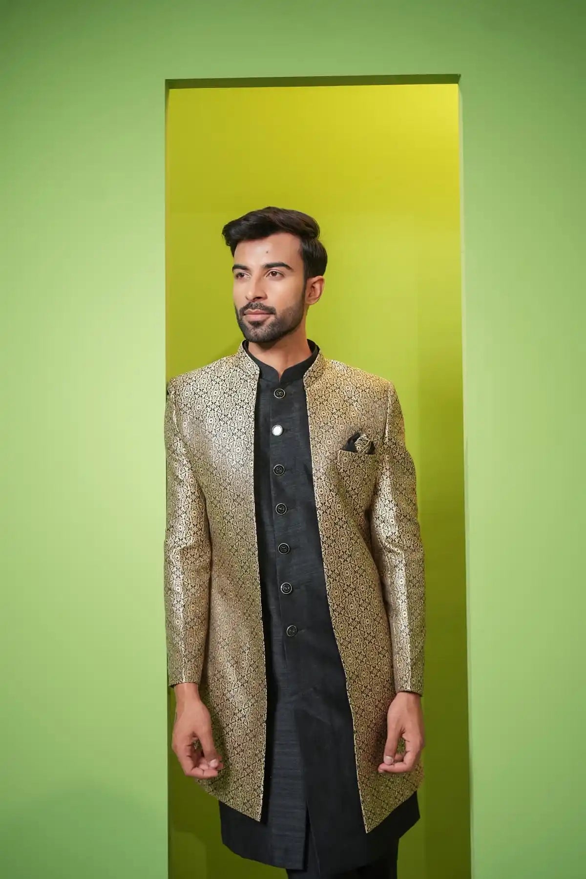 Crayola Silver And Black Jacquard Indo-Western 2-PC - Kavarsa