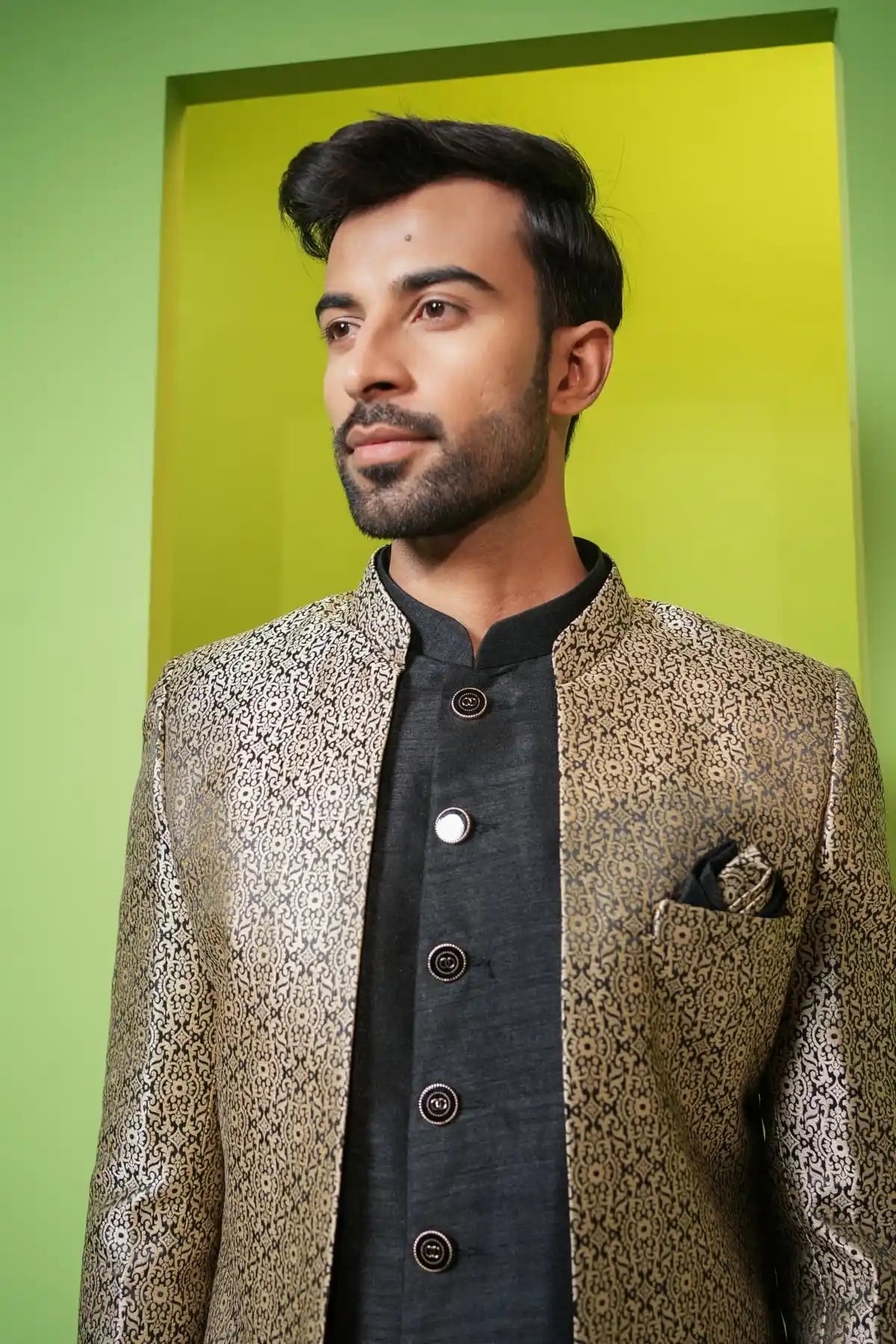Crayola Silver And Black Jacquard Indo-Western 2-PC - Kavarsa