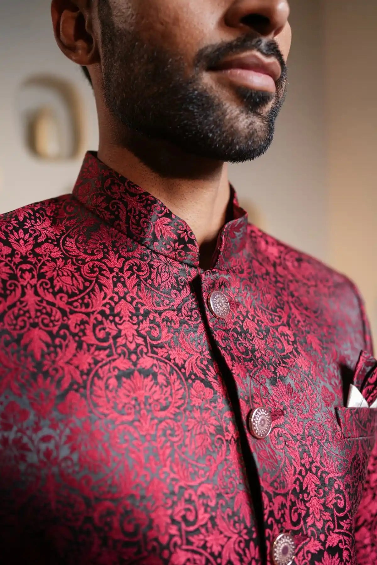 Crimson Elegance Indo-Western, Designer Jacquard Indo-Western - Kavarsa