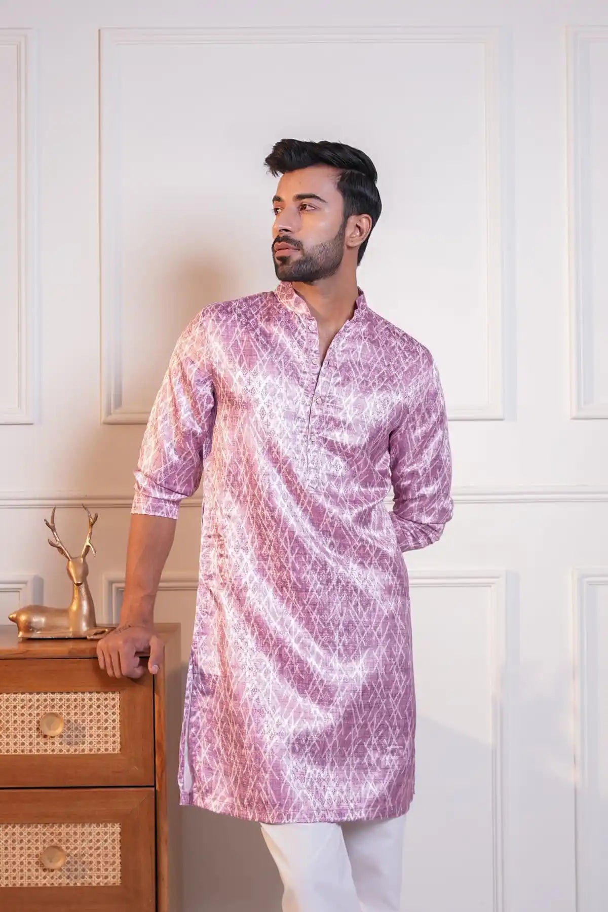 Elegant Mauve Silk Kurta, Printed Jacquard Kurta - Kavarsa