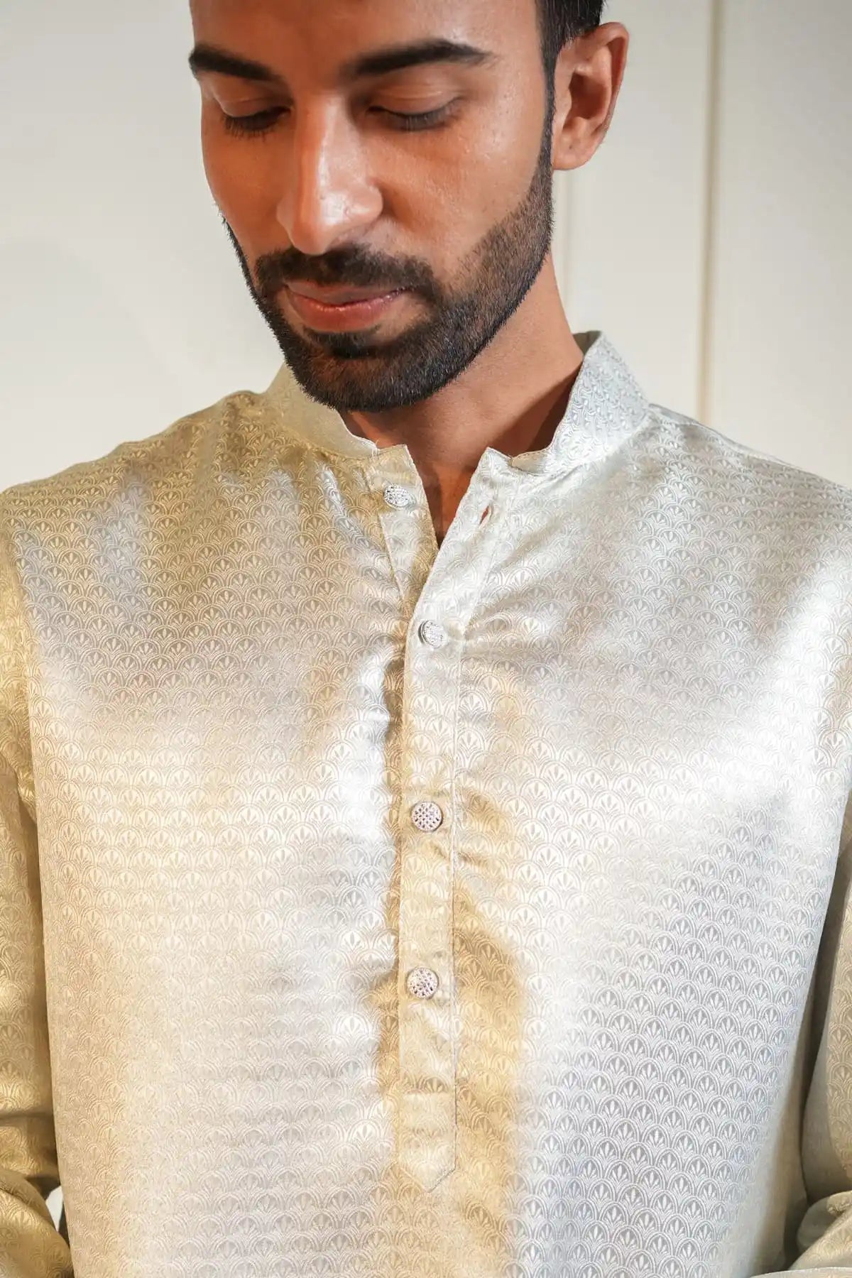 Elegant White Kurta, Jacquard Kurta - Kavarsa