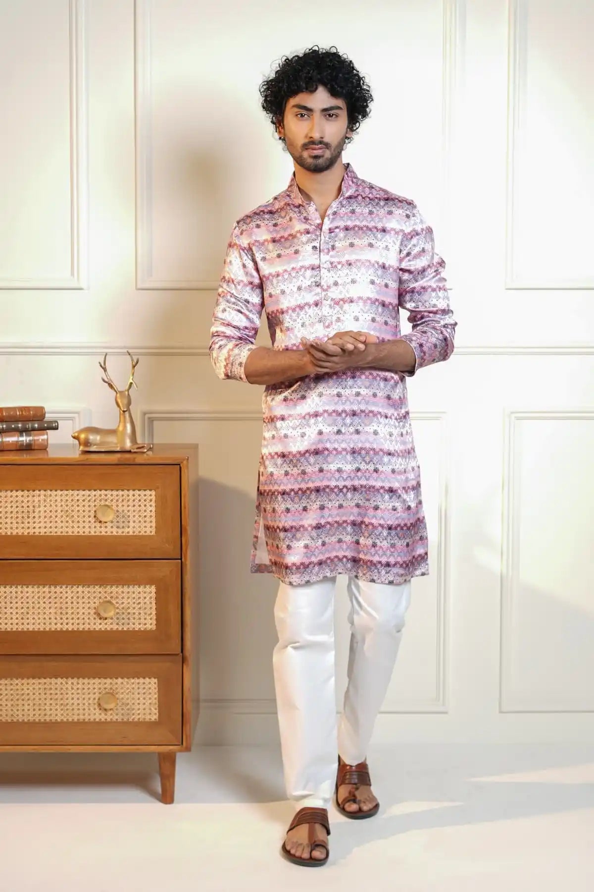 Festive Elegance Kurta, Printed Jacquard Kurta - Kavarsa