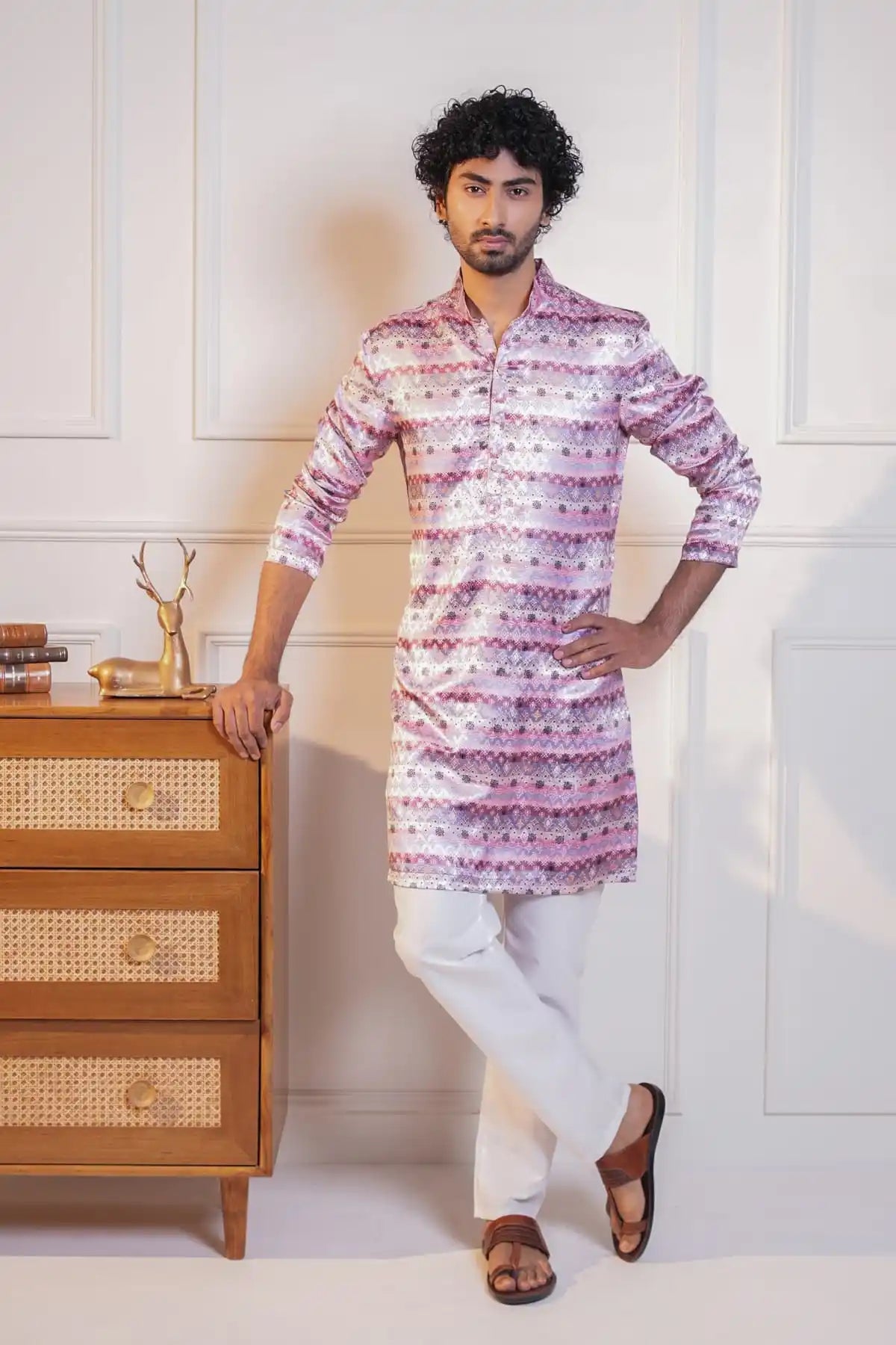 Festive Elegance Kurta, Printed Jacquard Kurta - Kavarsa
