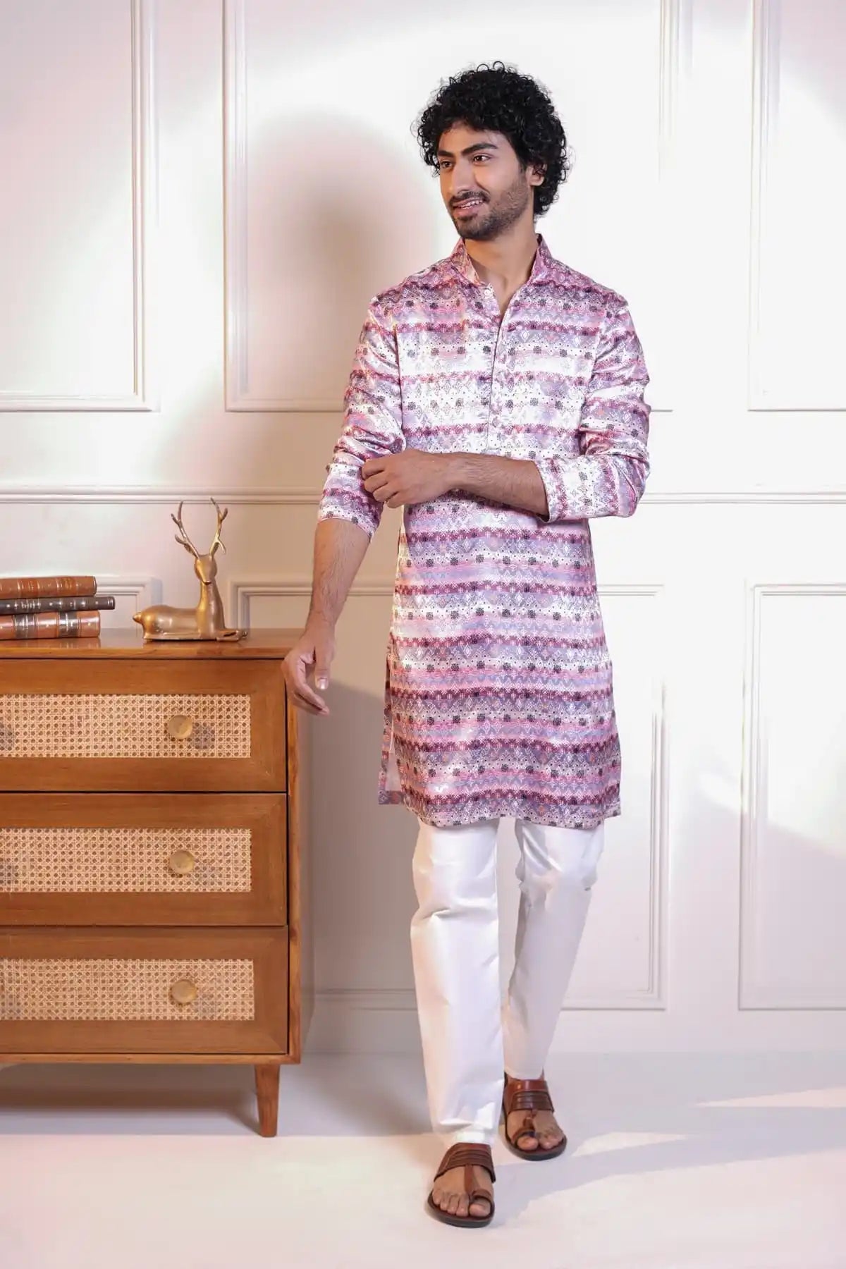 Festive Elegance Kurta, Printed Jacquard Kurta - Kavarsa
