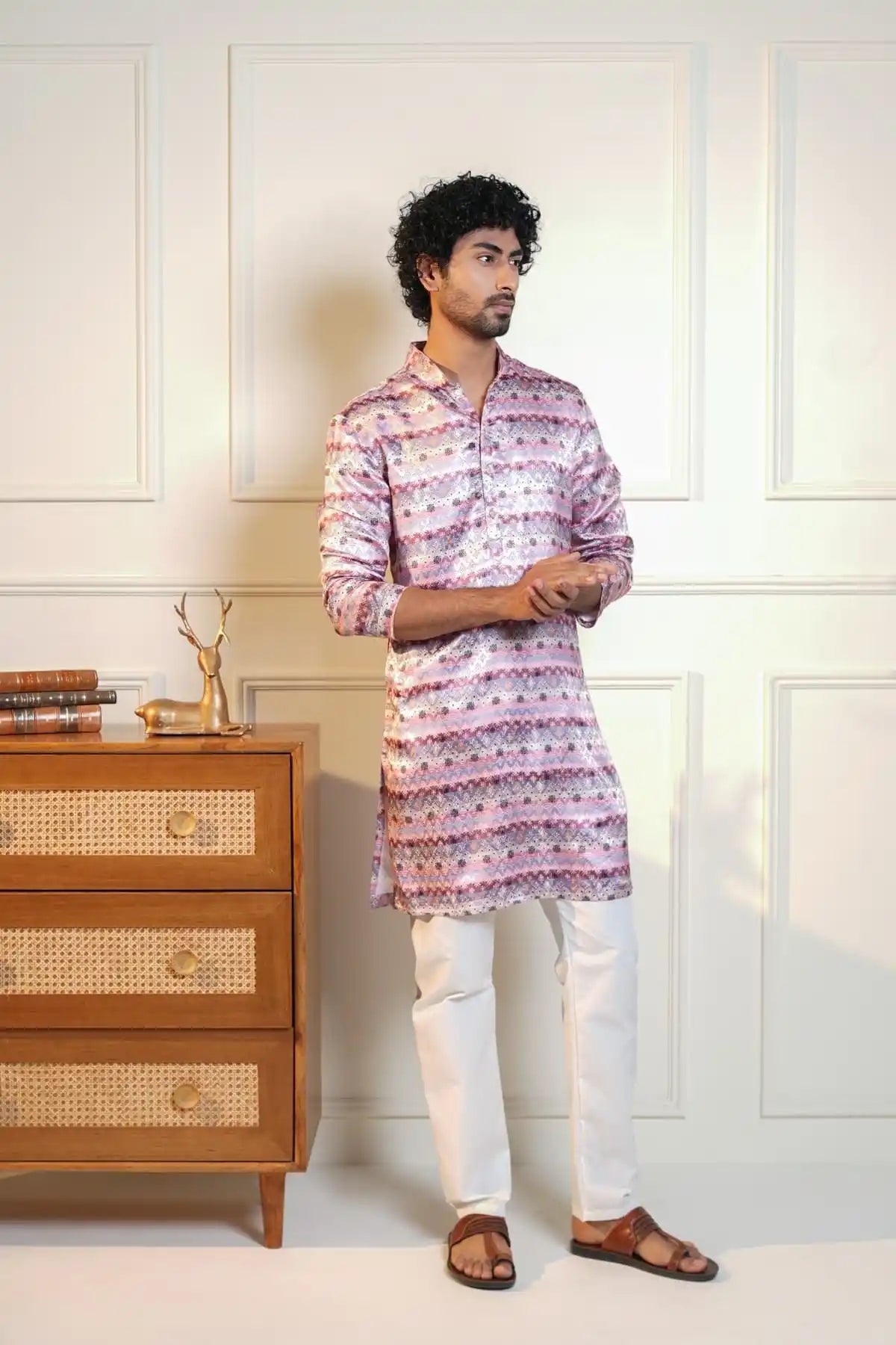 Festive Elegance Kurta, Printed Jacquard Kurta - Kavarsa