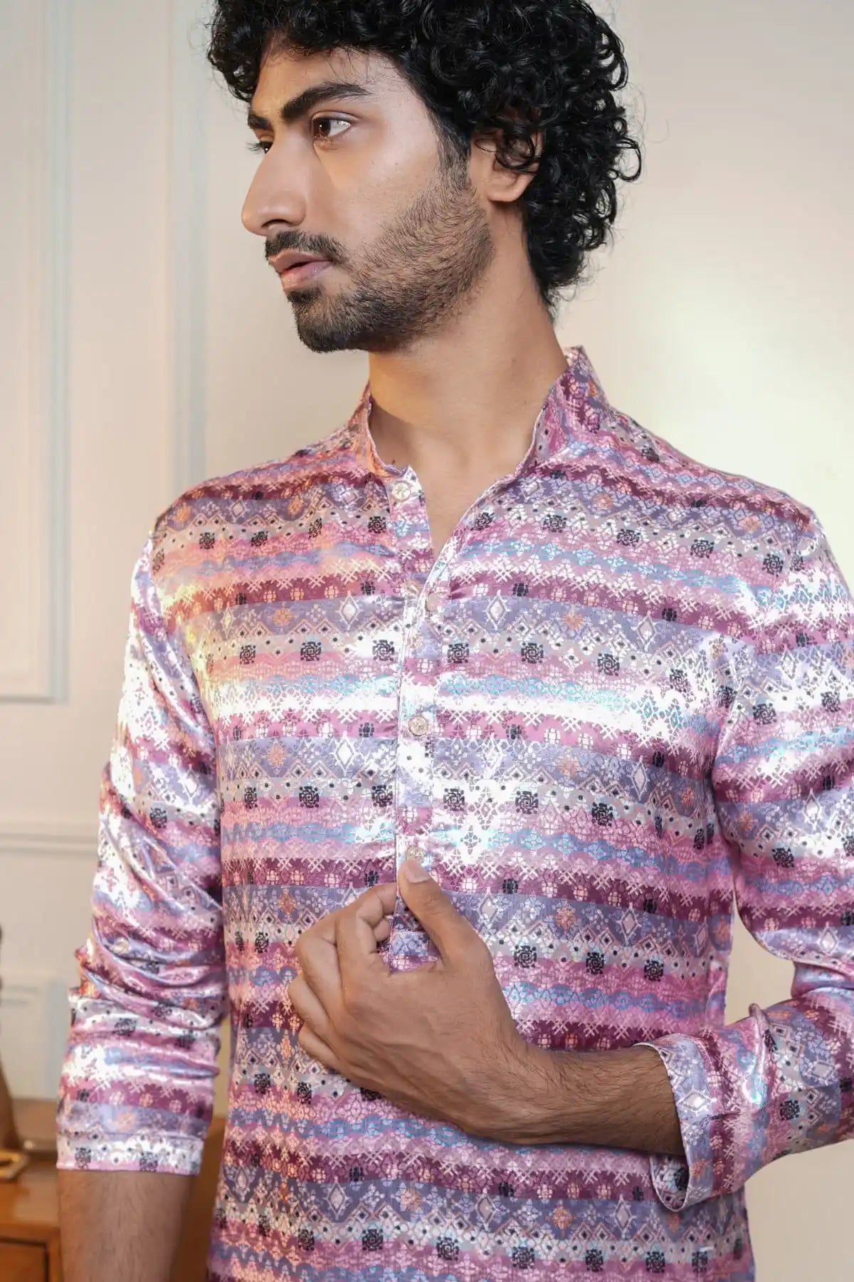 Festive Elegance Kurta, Printed Jacquard Kurta - Kavarsa