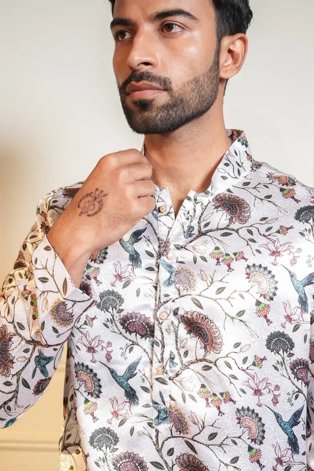 Floral Festive Kurta, Printed Jacquard Kurta - Kavarsa