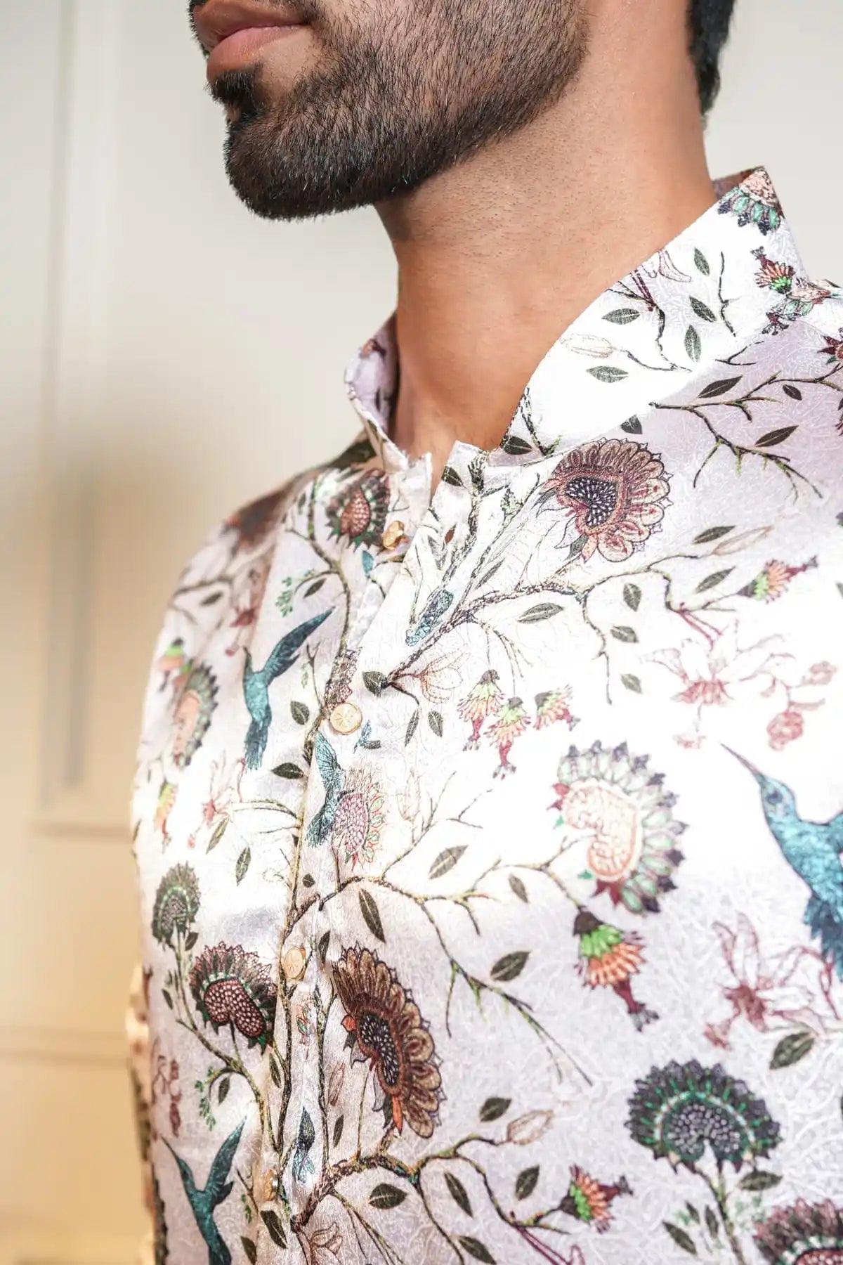 Floral Festive Kurta, Printed Jacquard Kurta - Kavarsa