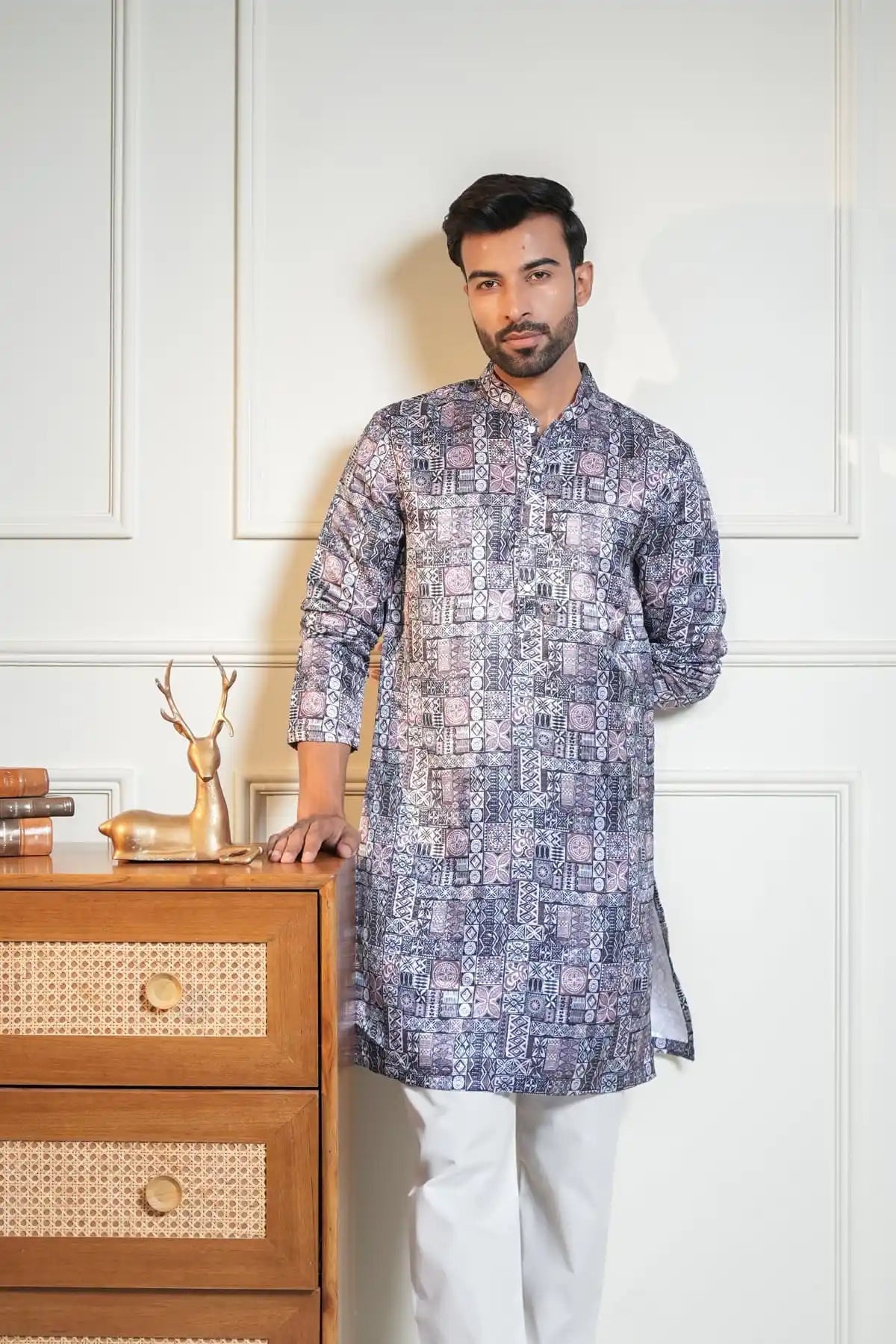 Heritage Mosaic Kurta, Printed Jacquard Kurta - Kavarsa