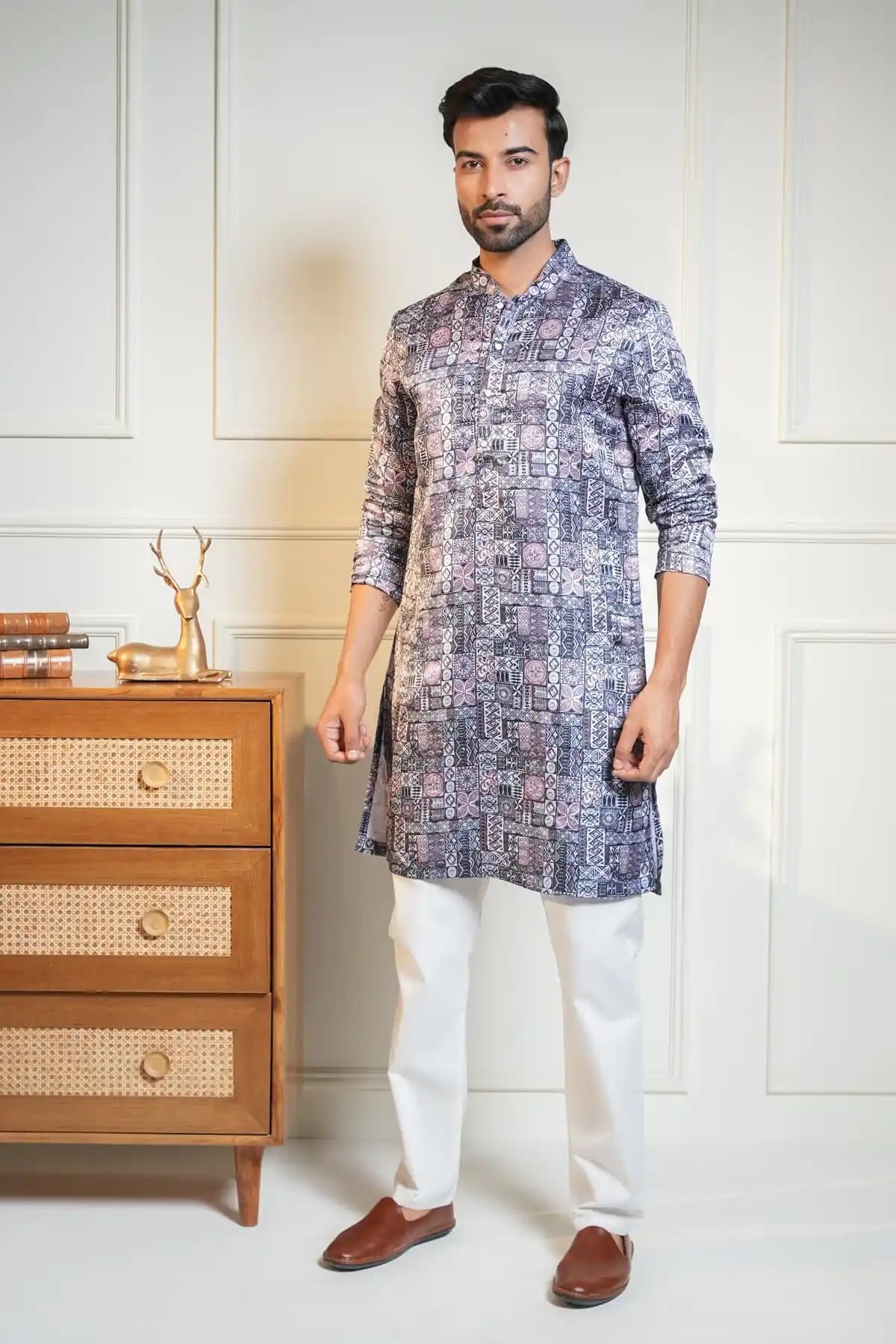 Heritage Mosaic Kurta, Printed Jacquard Kurta - Kavarsa