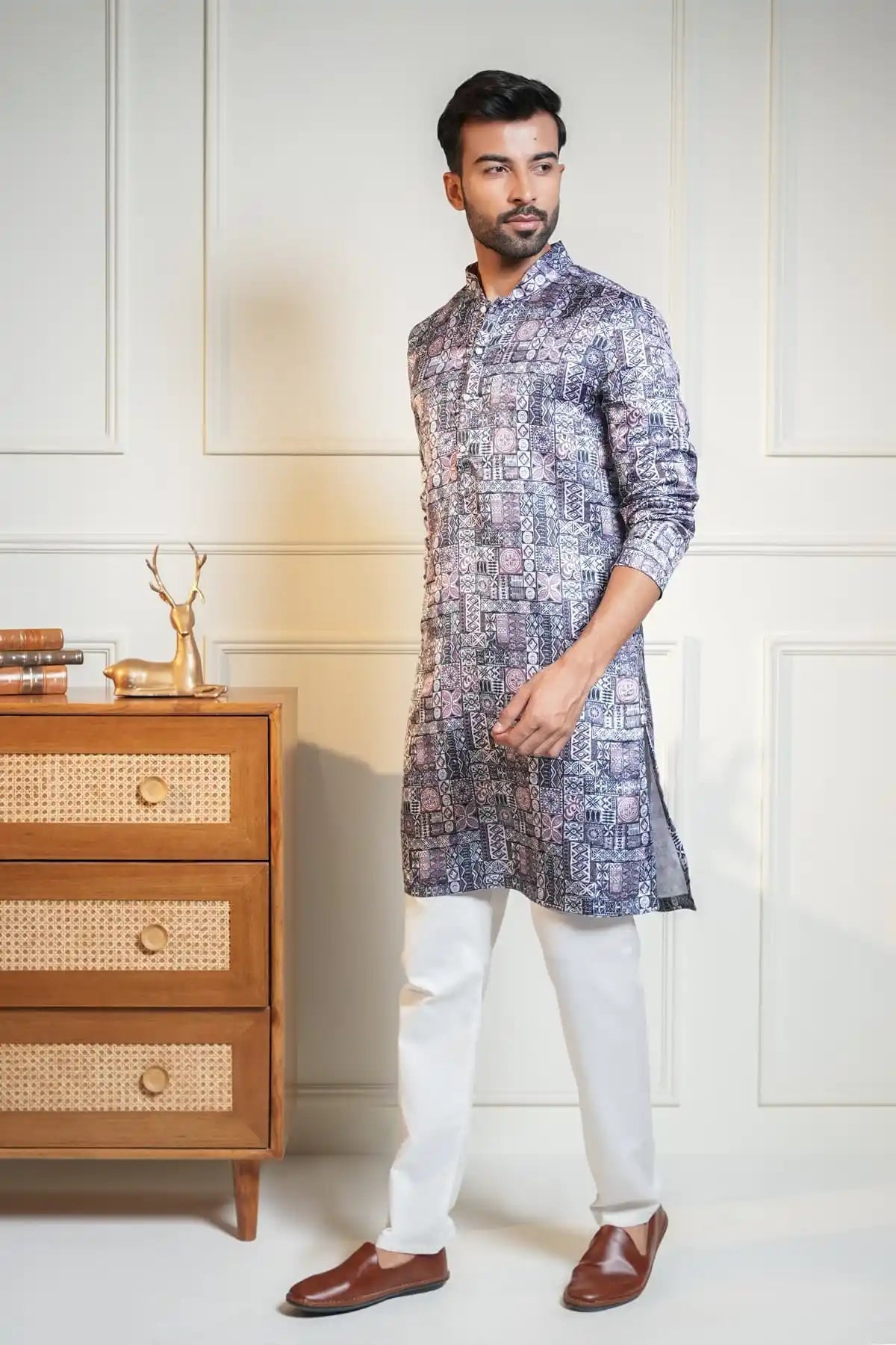 Heritage Mosaic Kurta, Printed Jacquard Kurta - Kavarsa