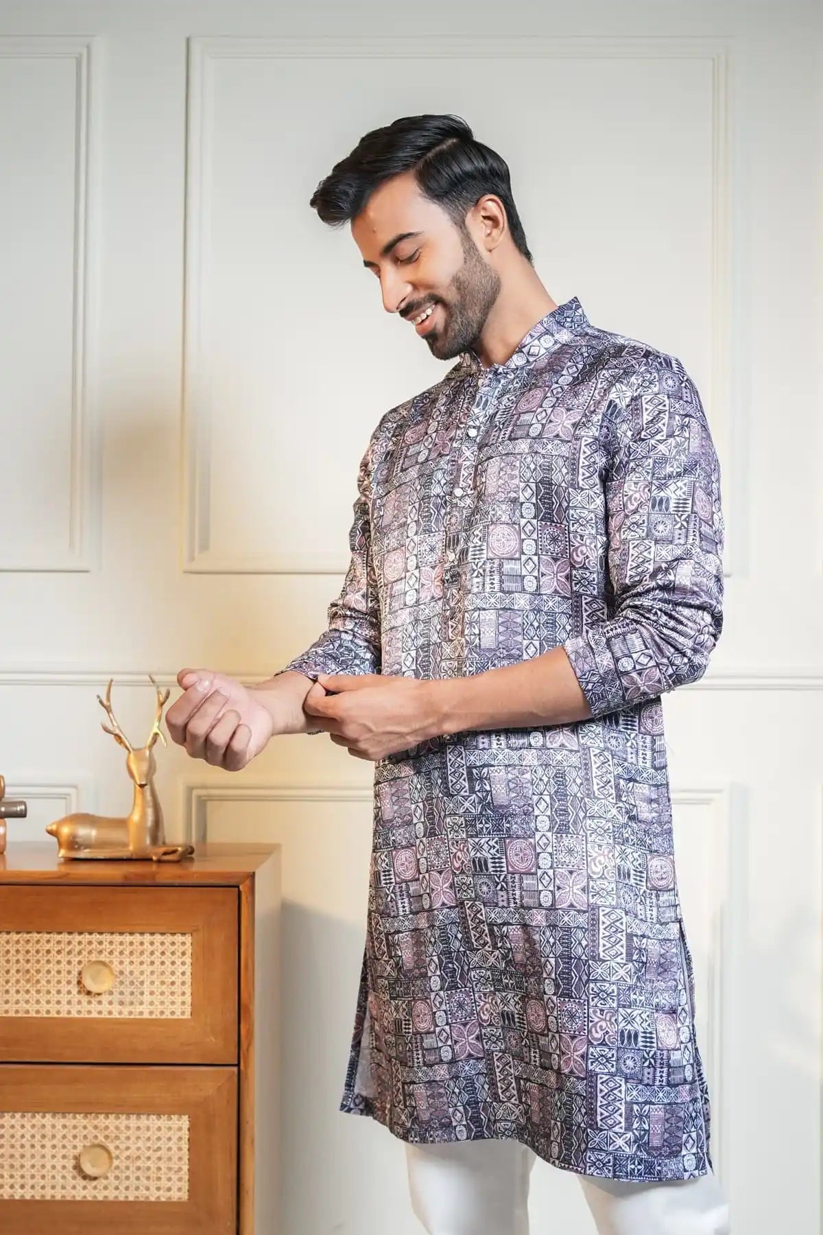 Heritage Mosaic Kurta, Printed Jacquard Kurta - Kavarsa