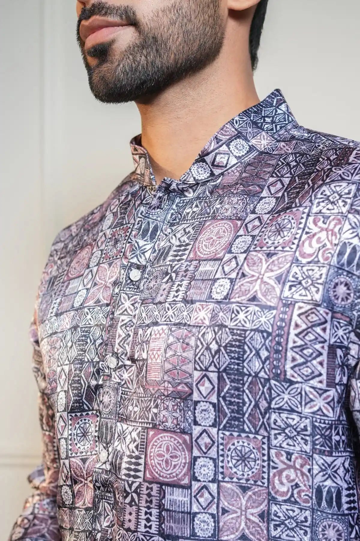 Heritage Mosaic Kurta, Printed Jacquard Kurta - Kavarsa