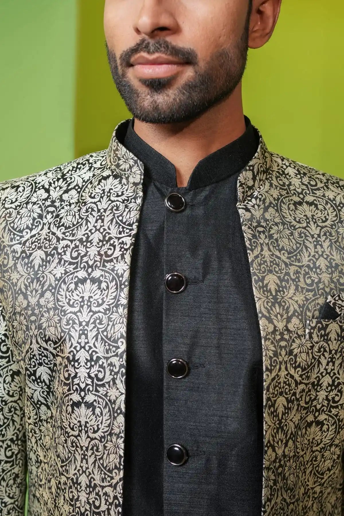 Lavender Gray And Black Jacquard Indo-Western 2-PC - Kavarsa