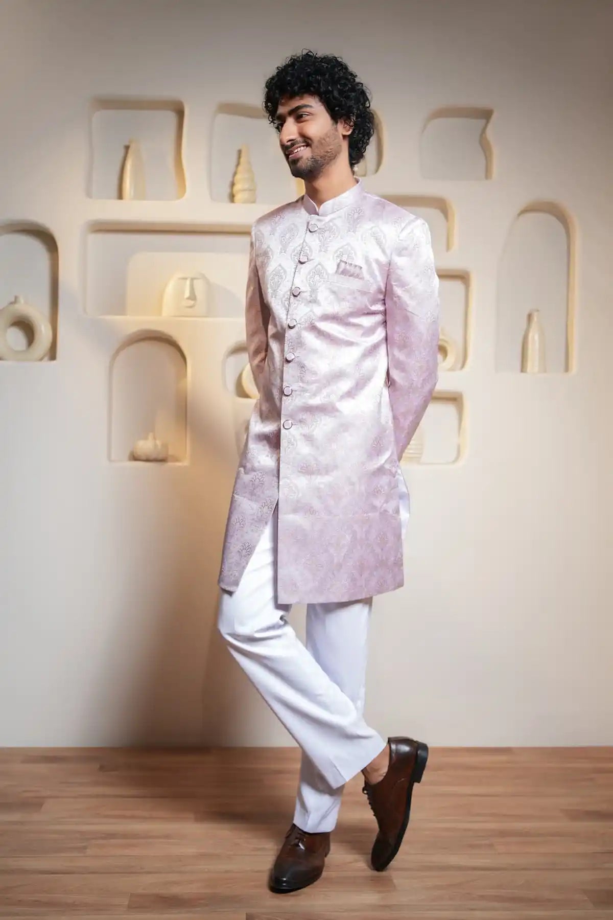 Lilac Regal Indo-Western, Designer Jacquard Indo-Western - Kavarsa