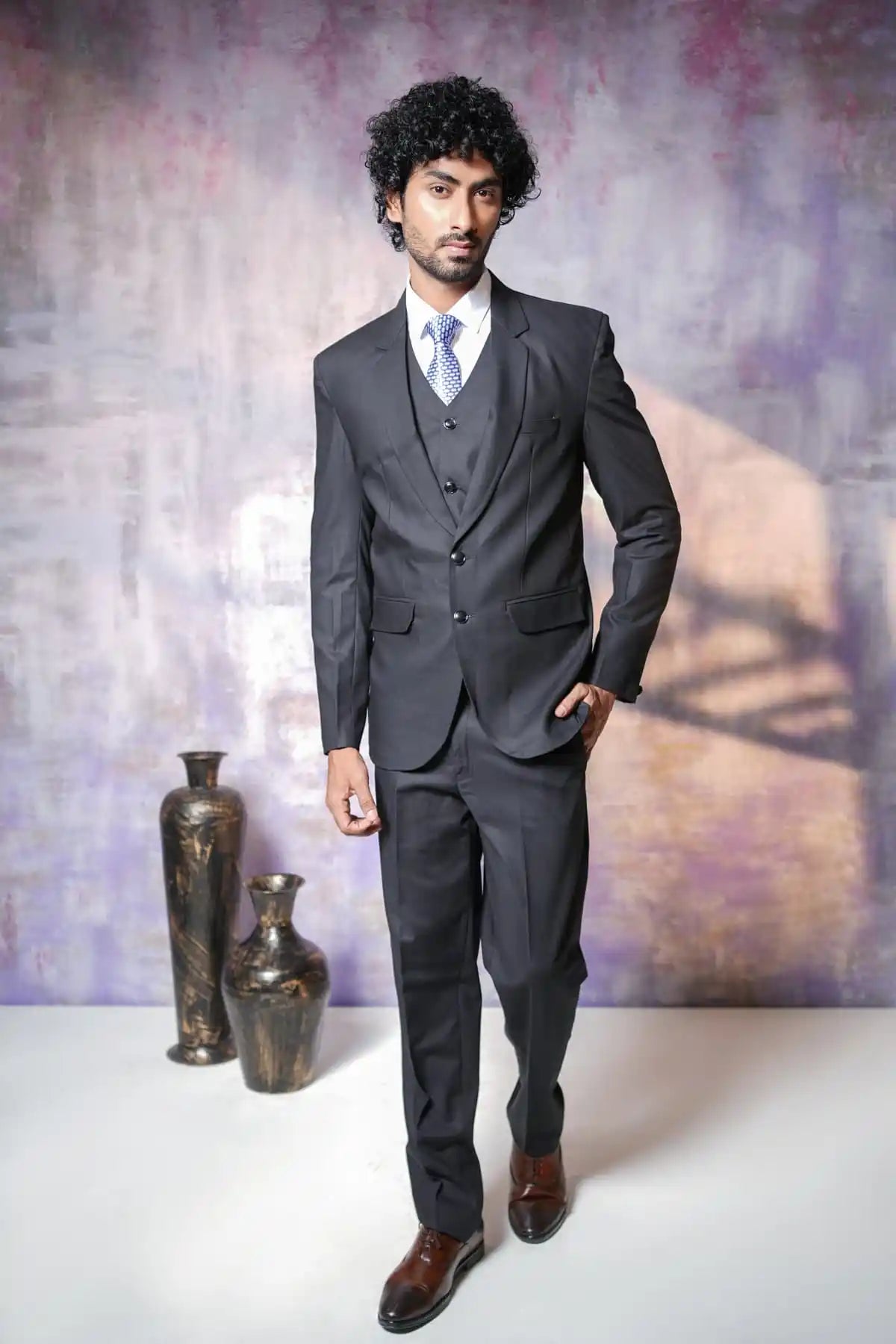 Modern Black Three-Piece Suit, 3-PC Suit - Kavarsa