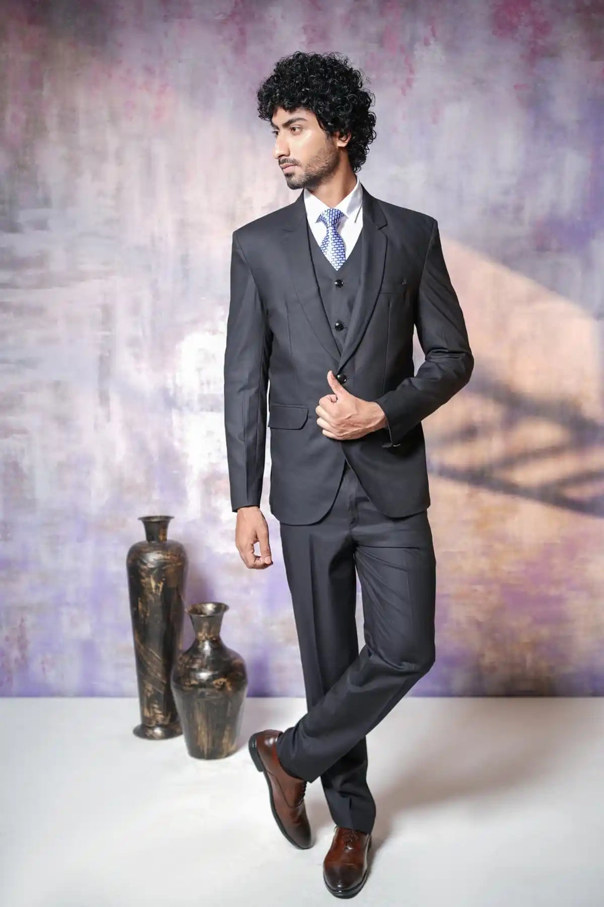 Modern Black Three-Piece Suit, 3-PC Suit - Kavarsa