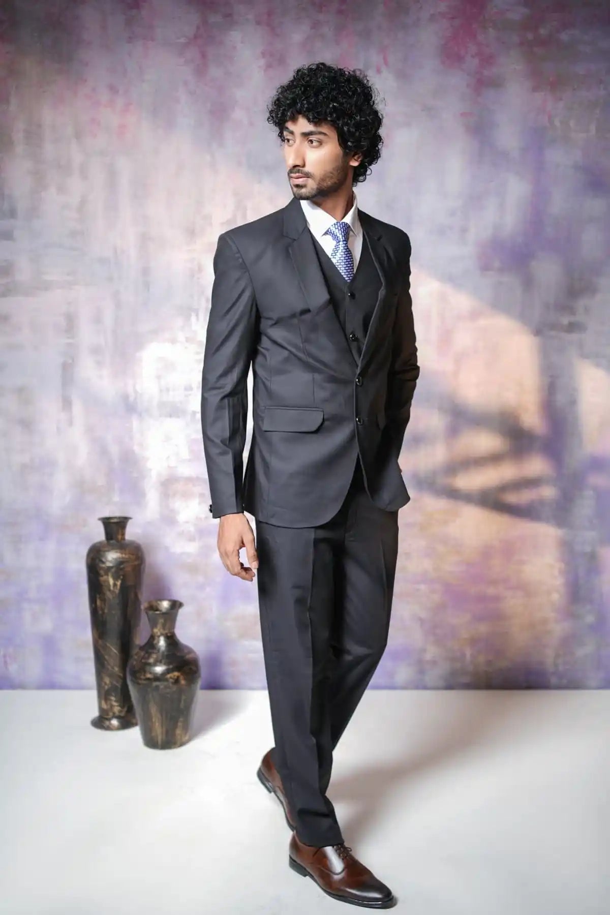 Modern Black Three-Piece Suit, 3-PC Suit - Kavarsa