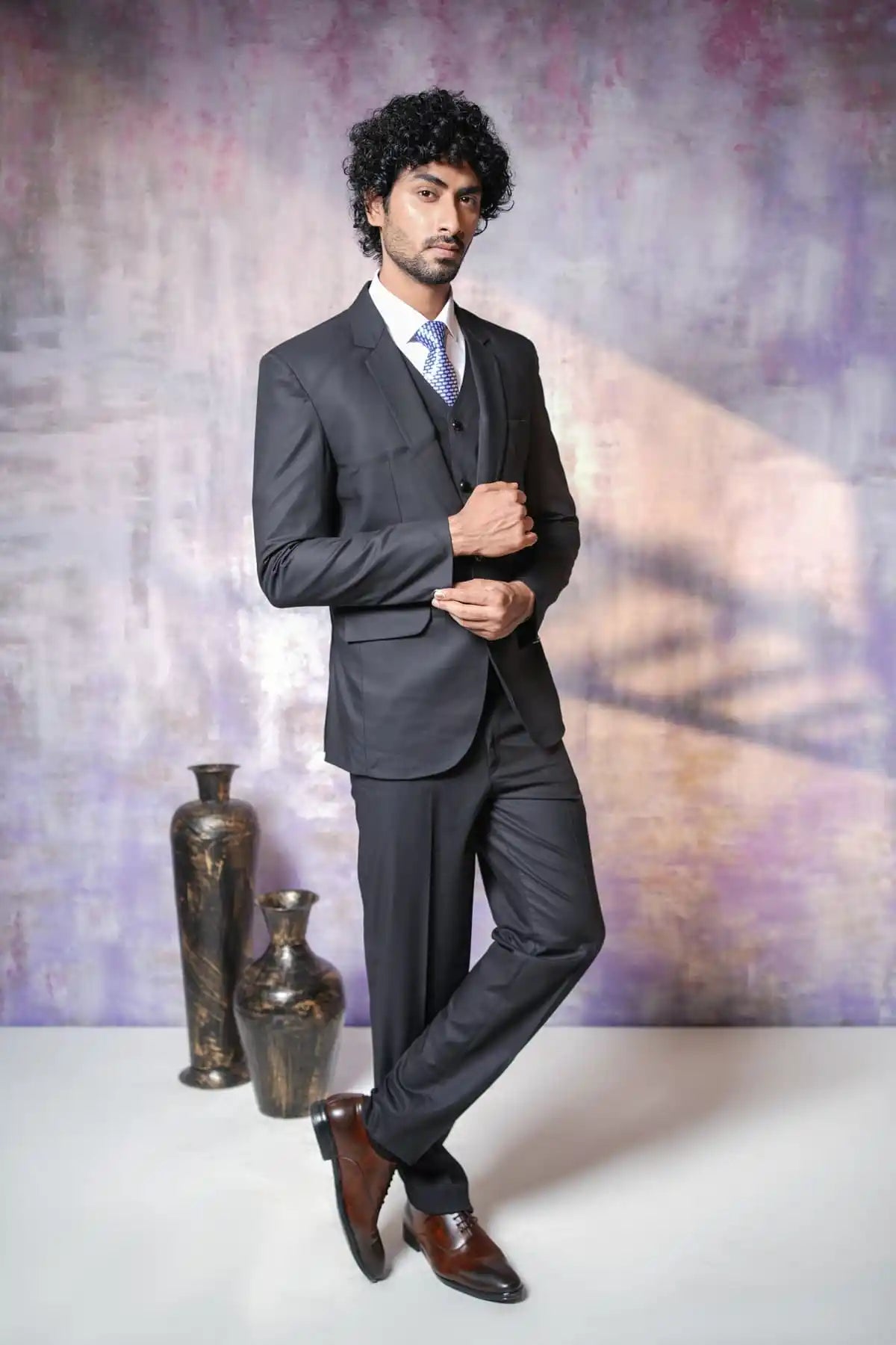 Modern Black Three-Piece Suit, 3-PC Suit - Kavarsa