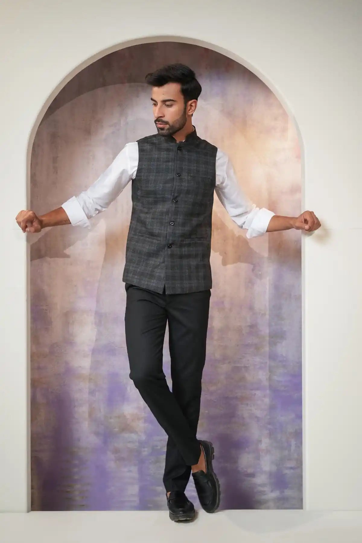 Modern Greyish Nehru Jacket, Formal Nehru Jacket - Kavarsa