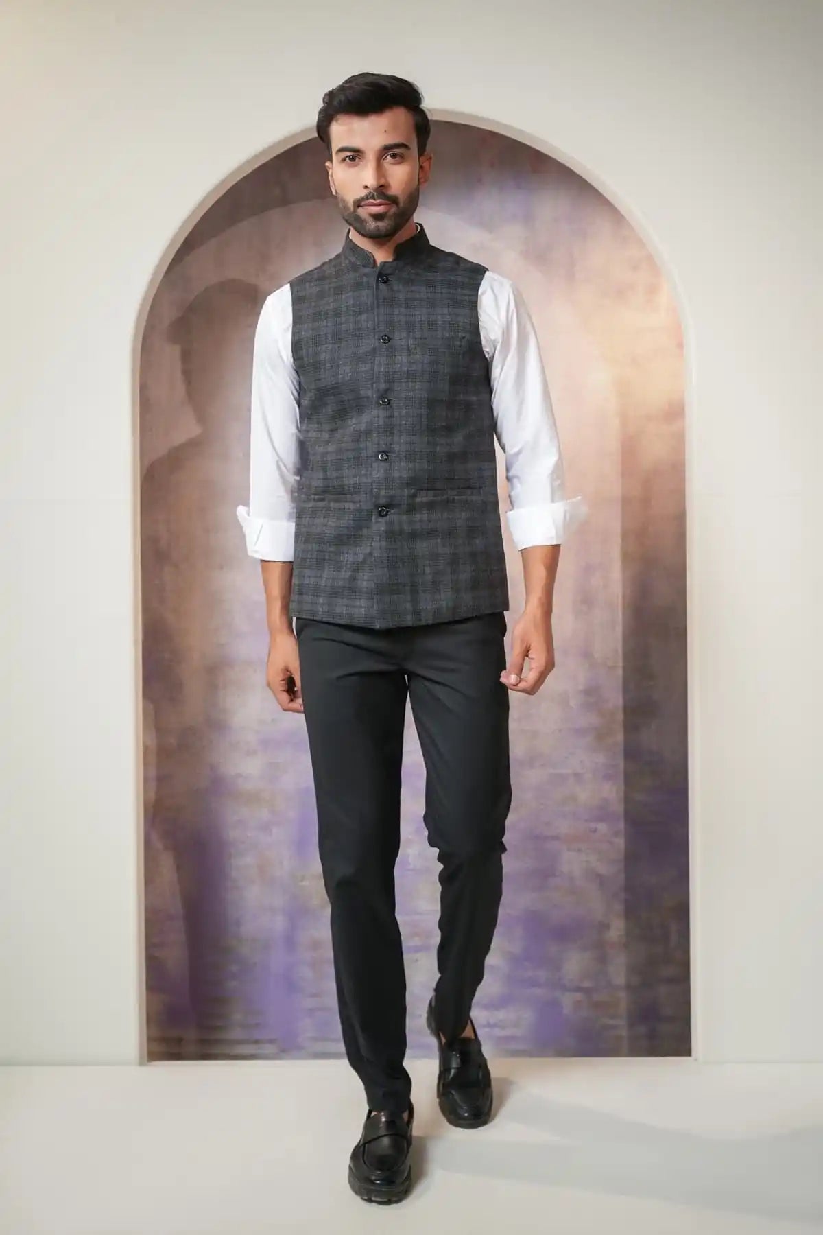 Modern Greyish Nehru Jacket, Formal Nehru Jacket - Kavarsa