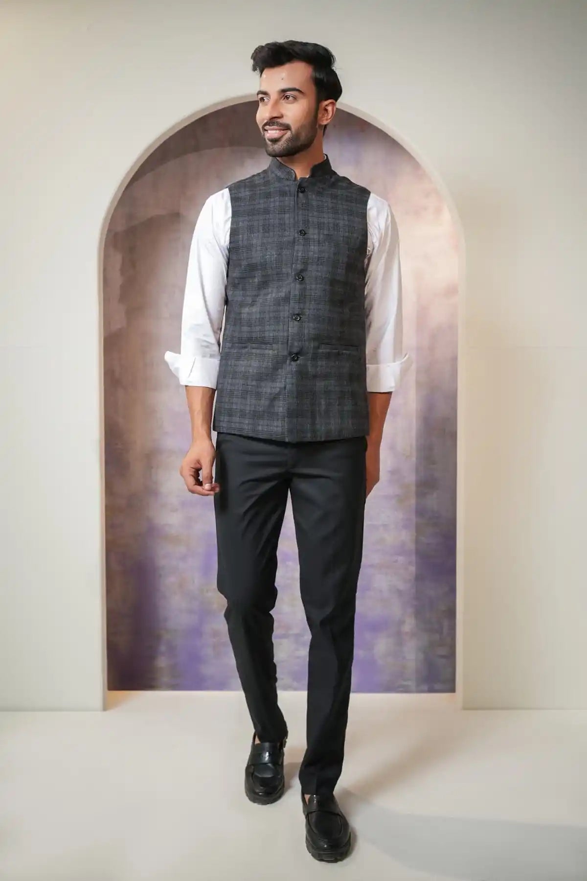 Modern Greyish Nehru Jacket, Formal Nehru Jacket - Kavarsa