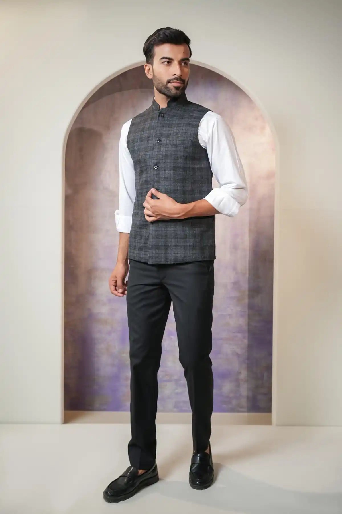 Modern Greyish Nehru Jacket, Formal Nehru Jacket - Kavarsa