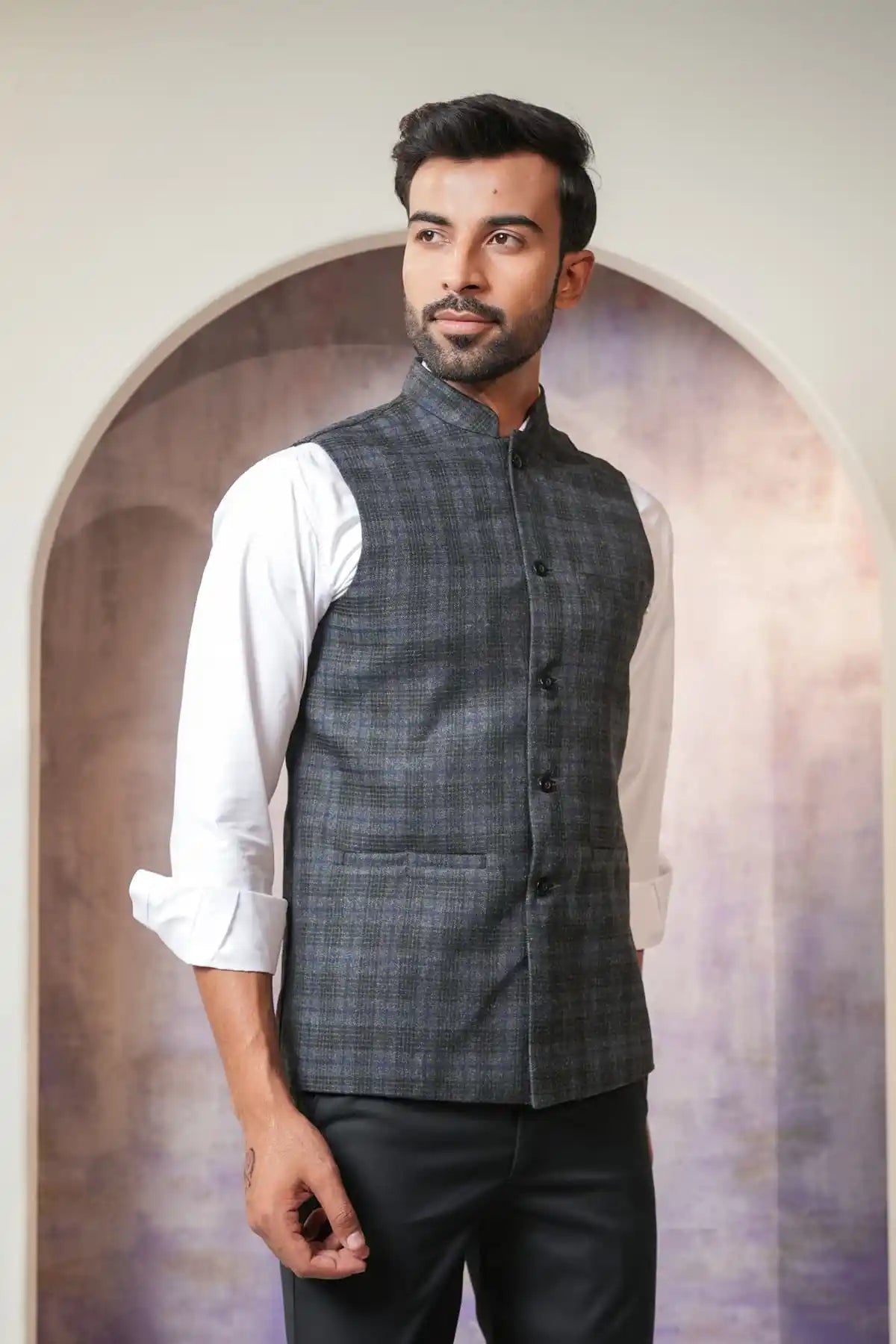Modern Greyish Nehru Jacket, Formal Nehru Jacket - Kavarsa