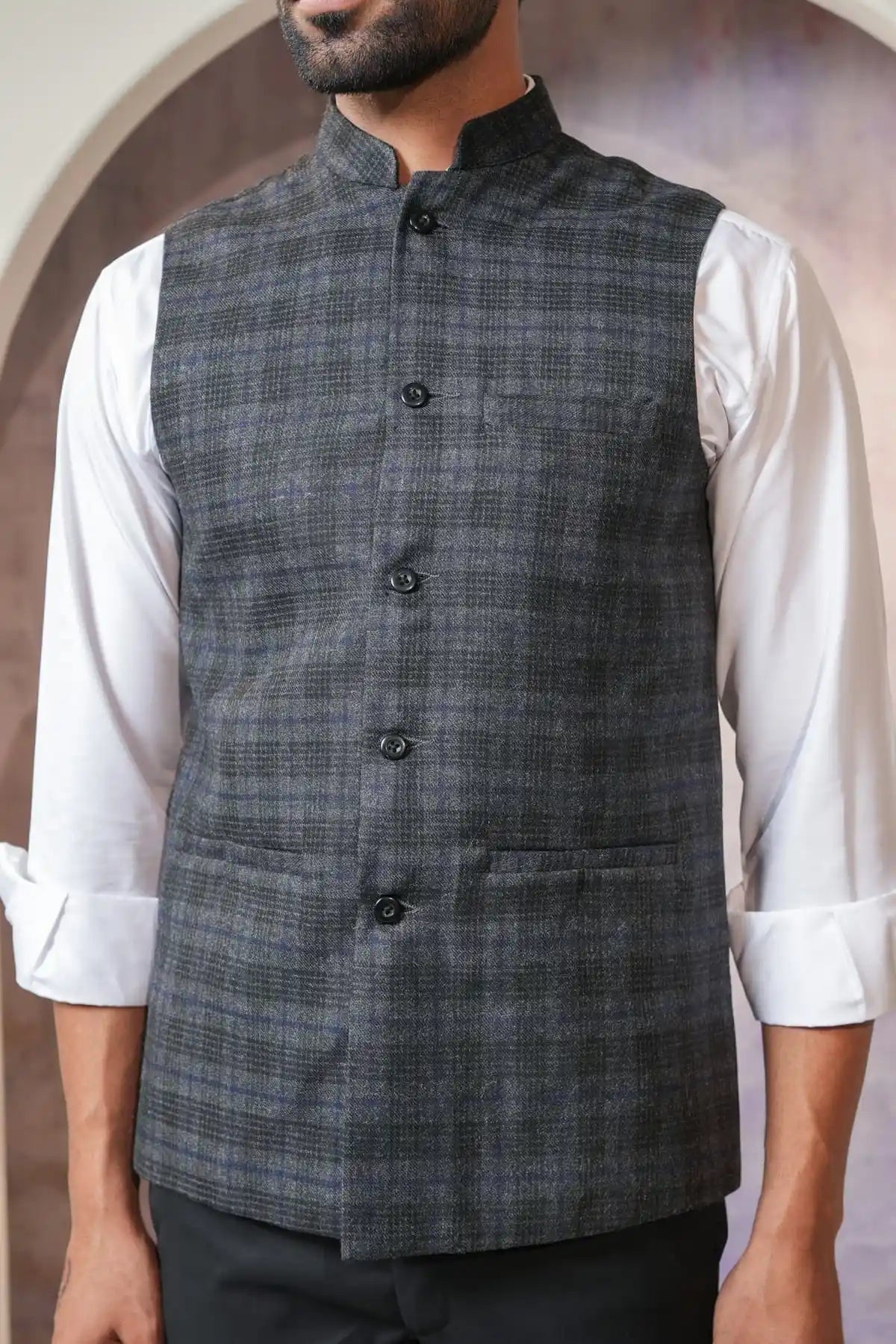 Modern Greyish Nehru Jacket, Formal Nehru Jacket - Kavarsa
