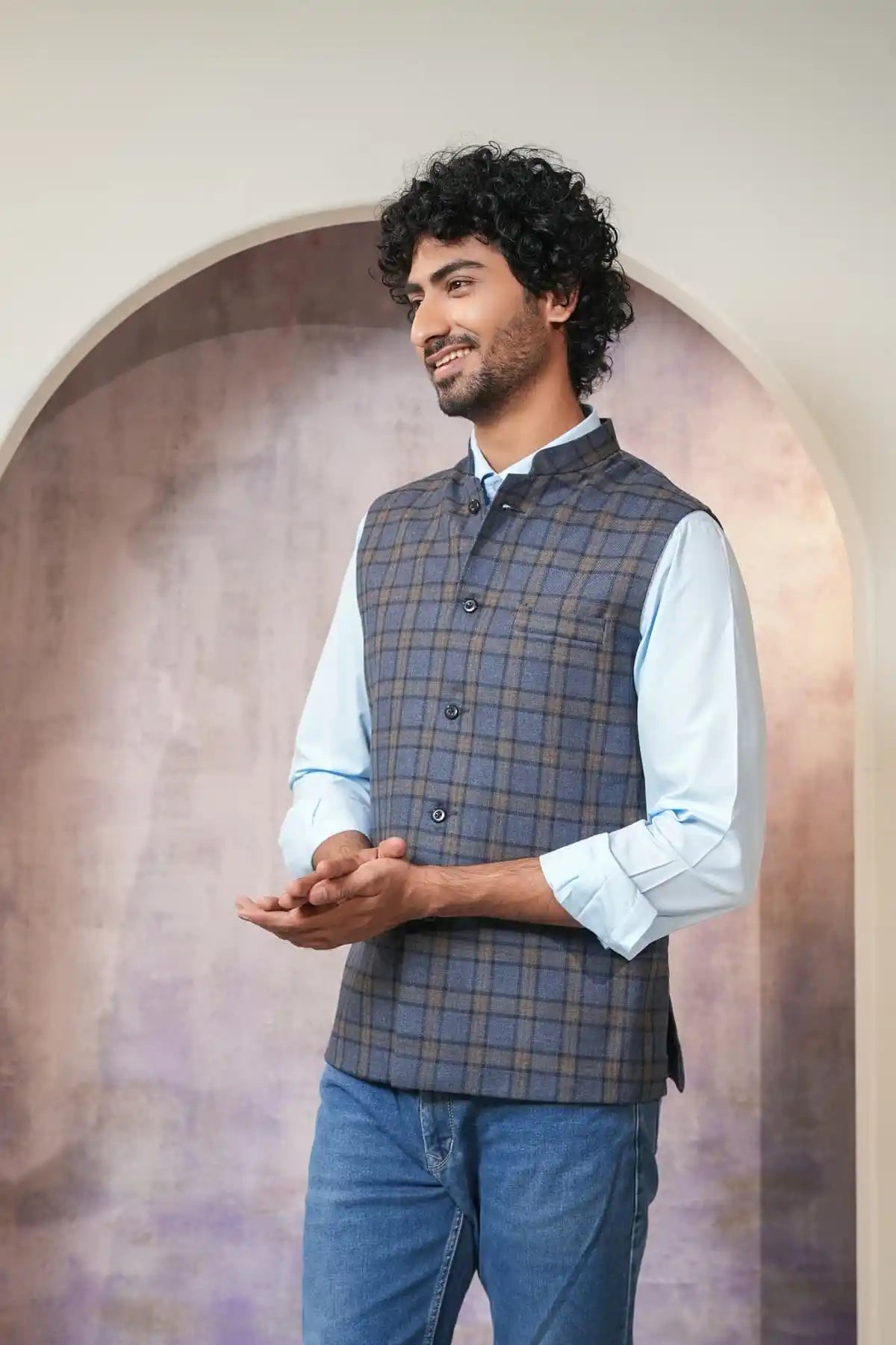 Mordern Checks Nehru Jacket, Formal Nehru Jacket - Kavarsa