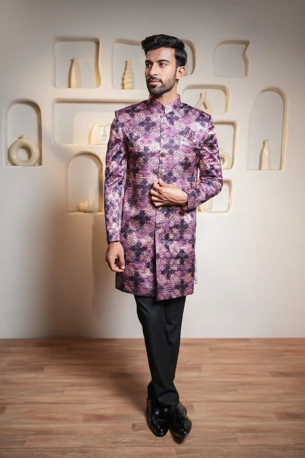 Multicolor Brocade Indo-Western Sherwani, Digital Indo-Western - Kavarsa