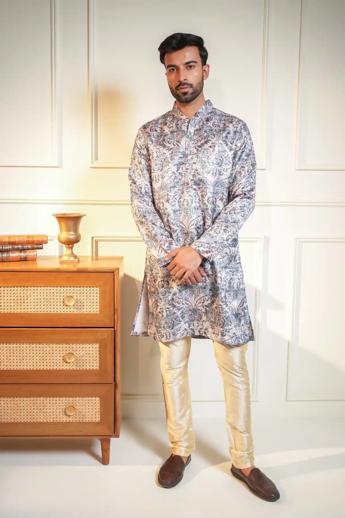 Printed Classic Kurta, Printed Jacquard Kurta - Kavarsa