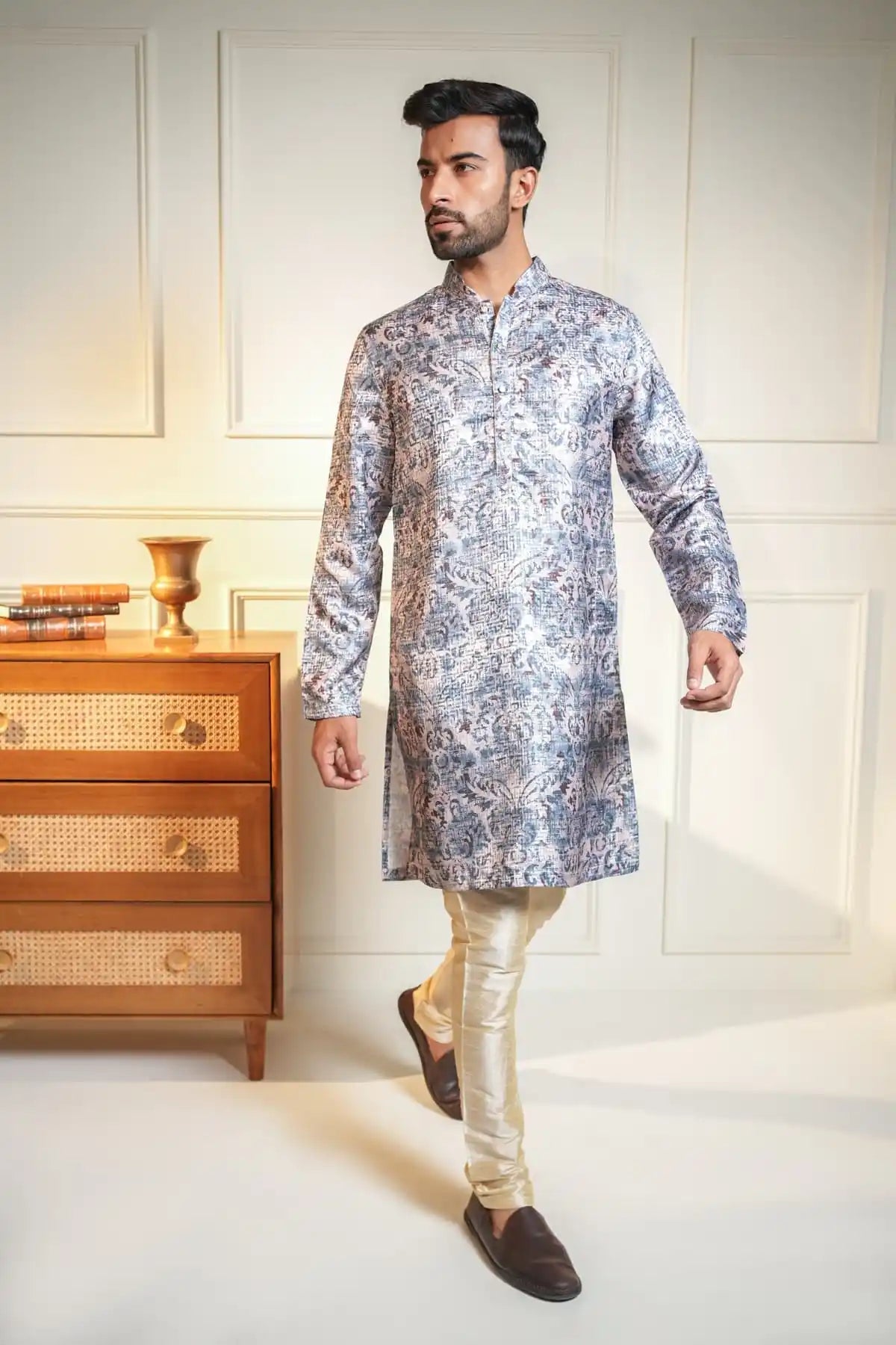 Printed Classic Kurta, Printed Jacquard Kurta - Kavarsa