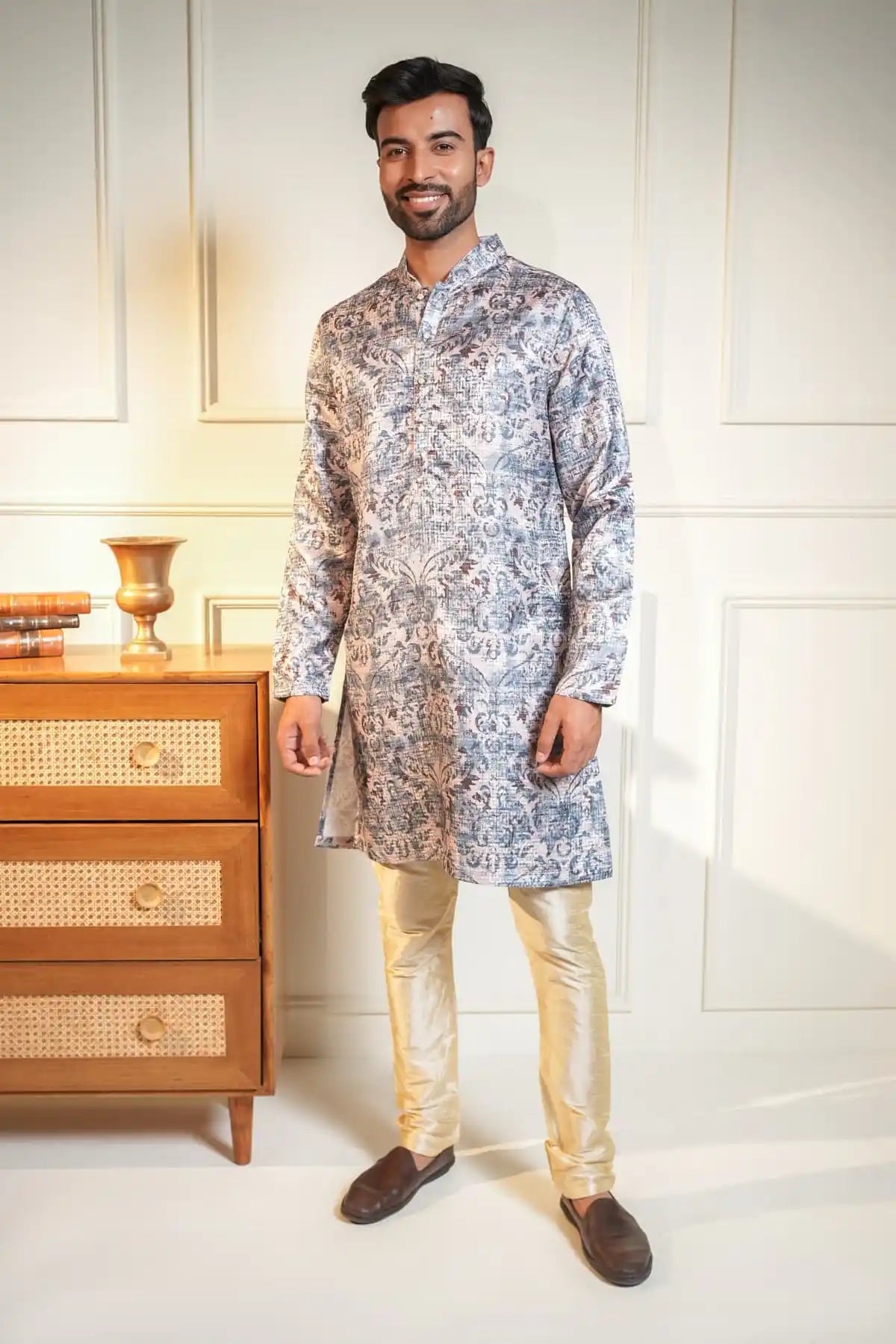 Printed Classic Kurta, Printed Jacquard Kurta - Kavarsa