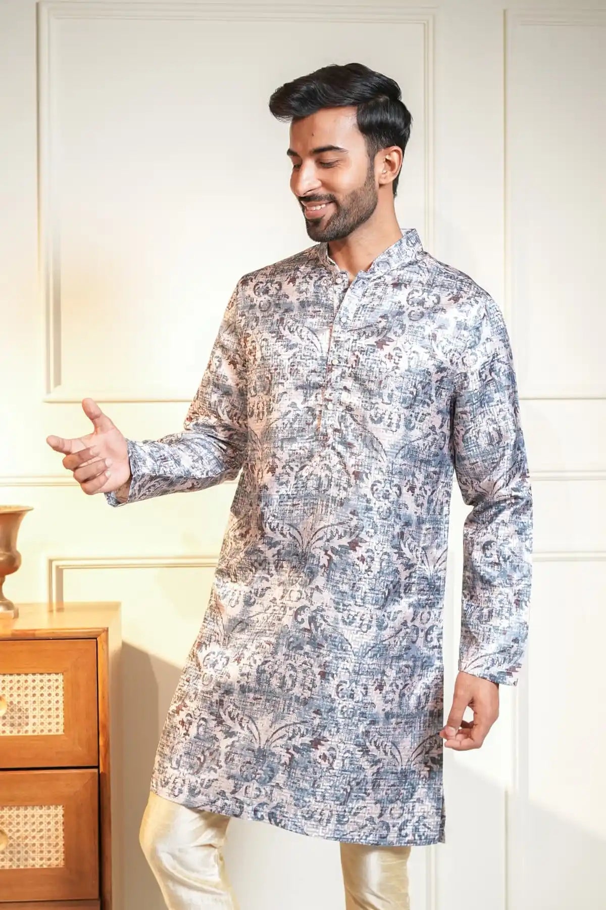 Printed Classic Kurta, Printed Jacquard Kurta - Kavarsa
