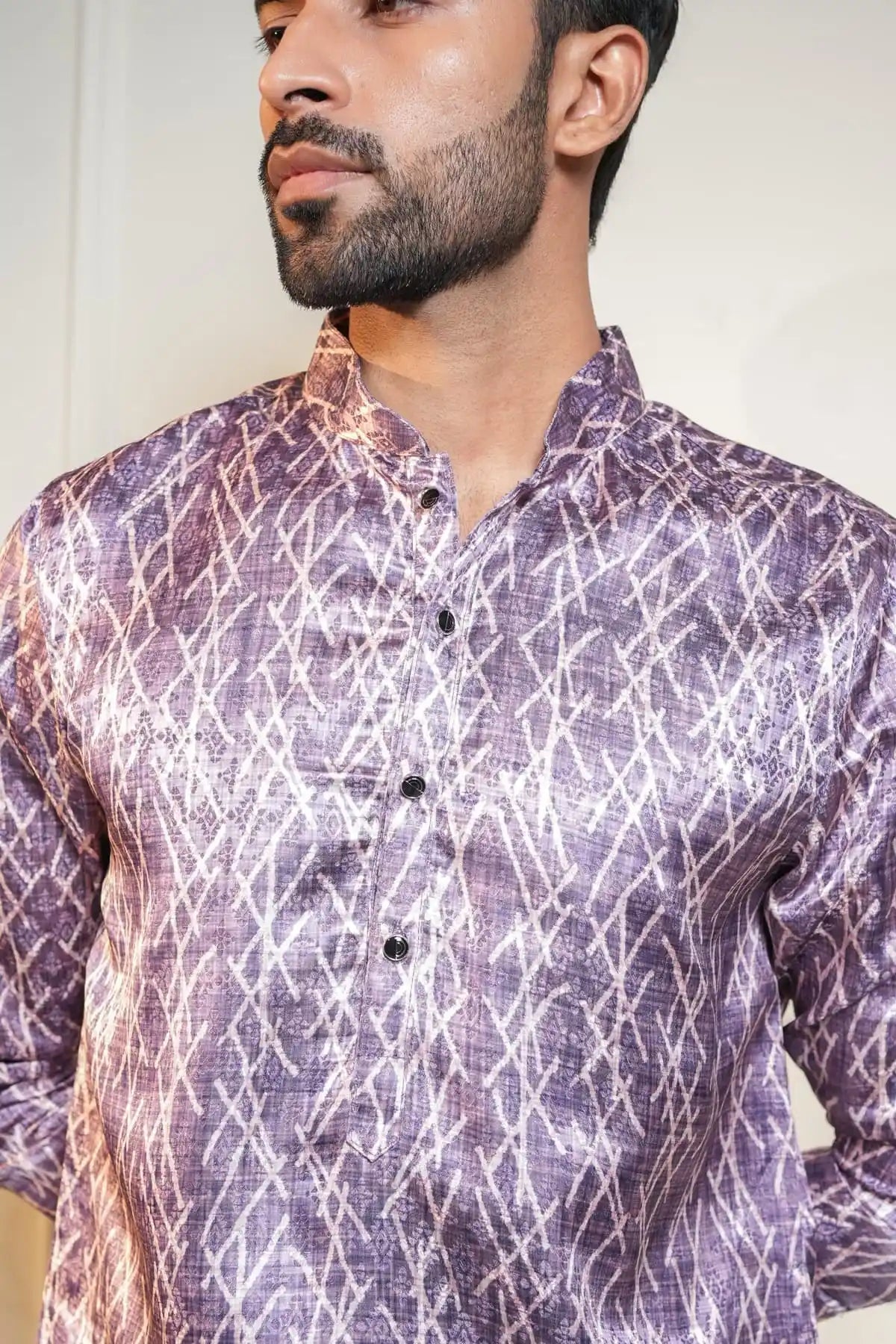 Purple Crisscross Kurta, Printed Jacquard Kurta - Kavarsa
