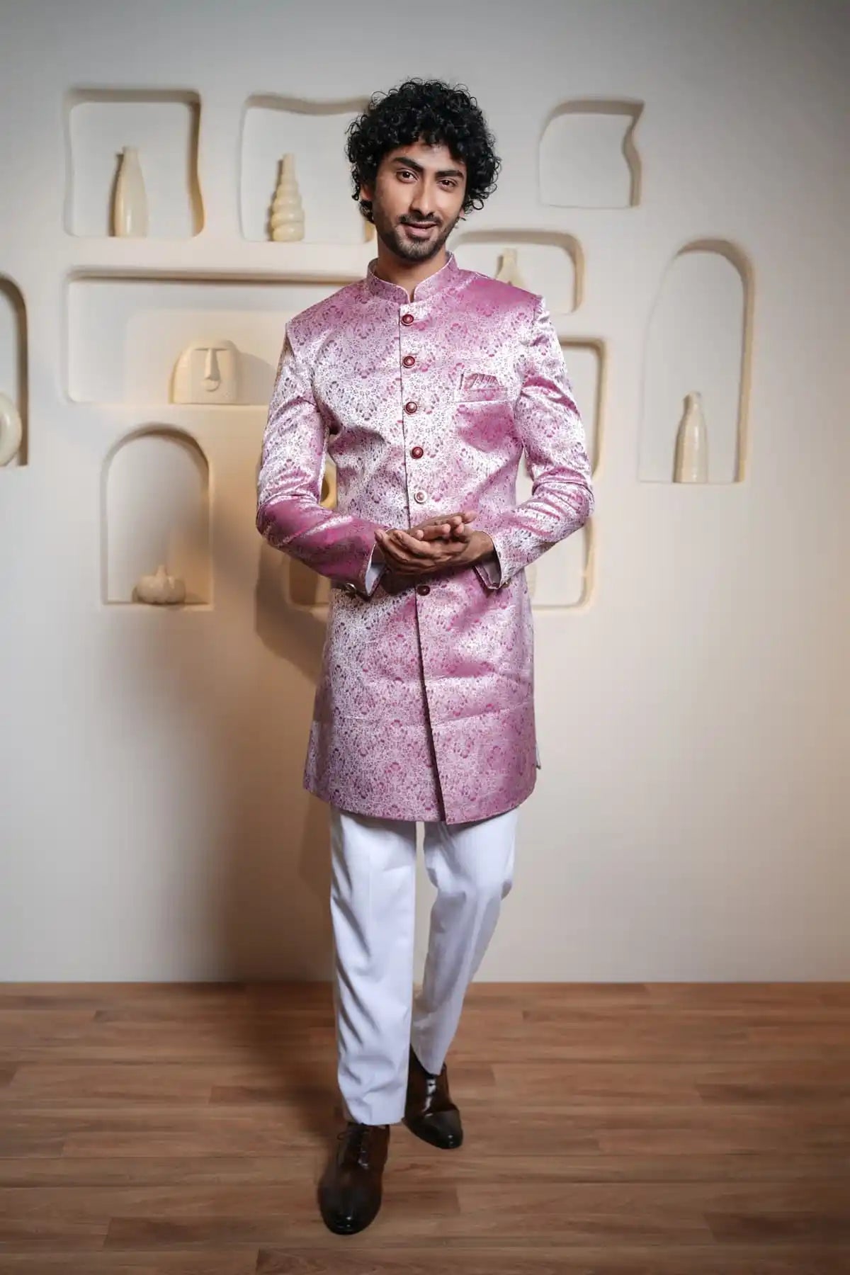 Purple Patterned Indo-Western Designer Jacquard Indo-Western - Kavarsa