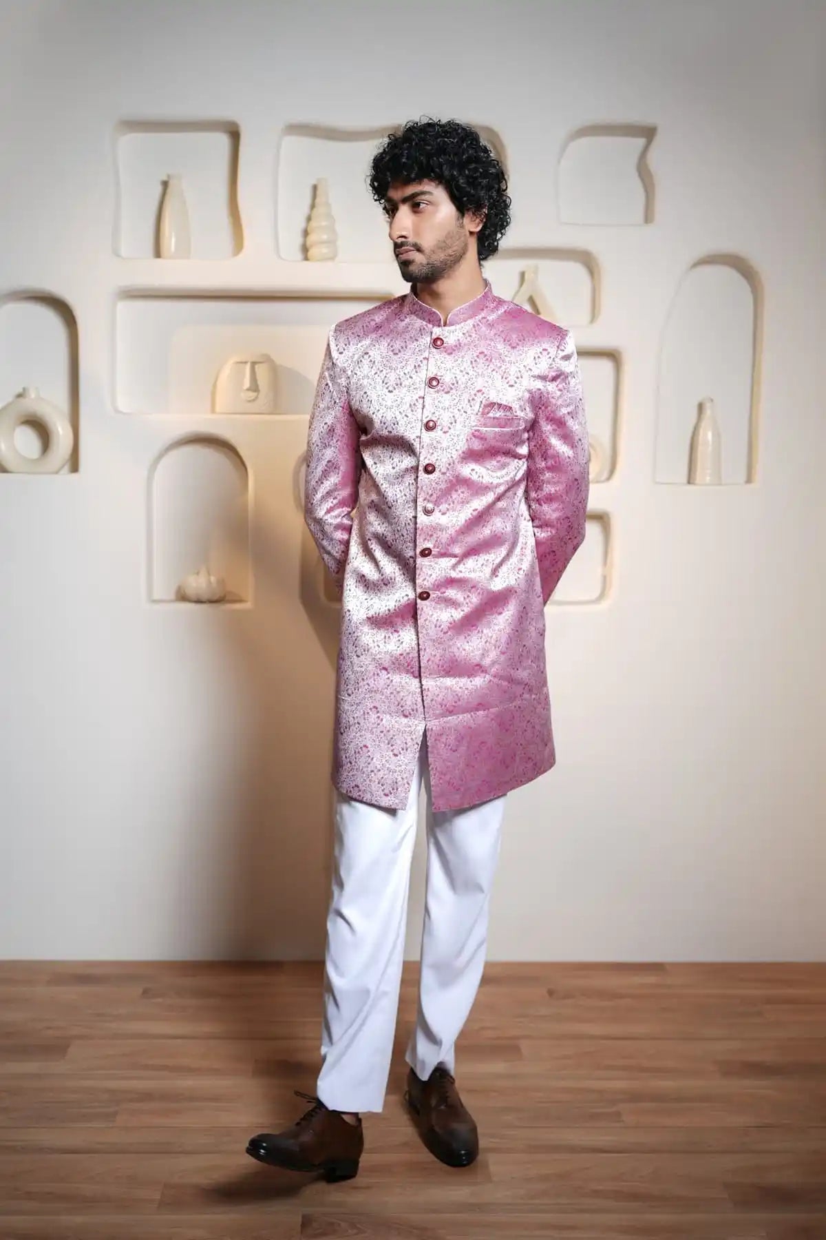 Purple Patterned Indo-Western Designer Jacquard Indo-Western - Kavarsa