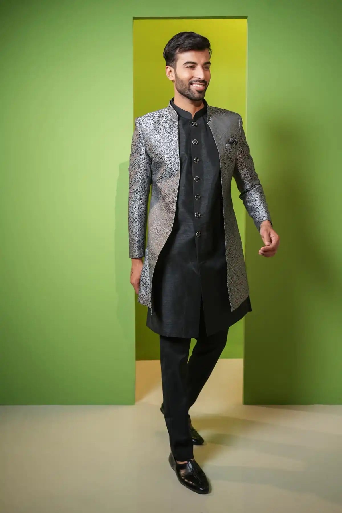 Rich Gray And Deep Black Indo-Western 2-PC - Kavarsa