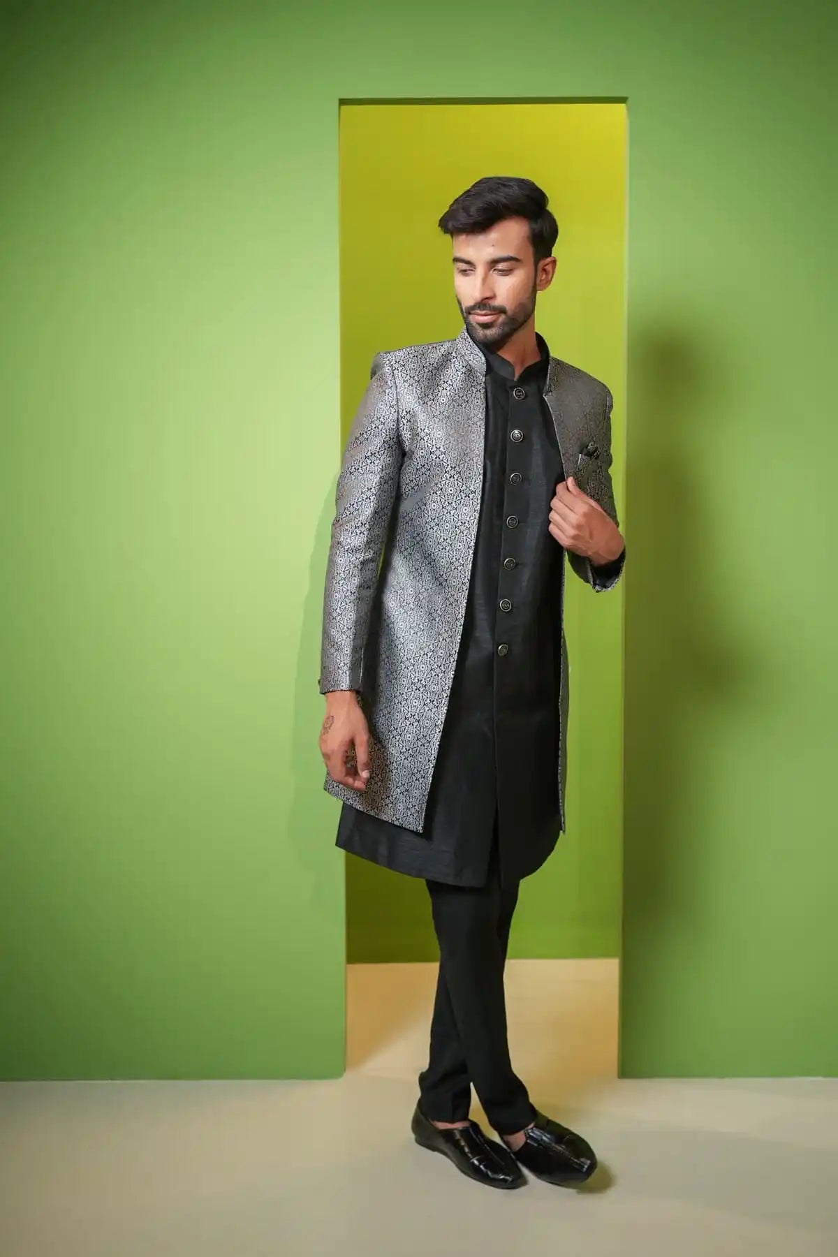 Rich Gray And Deep Black Indo-Western 2-PC - Kavarsa