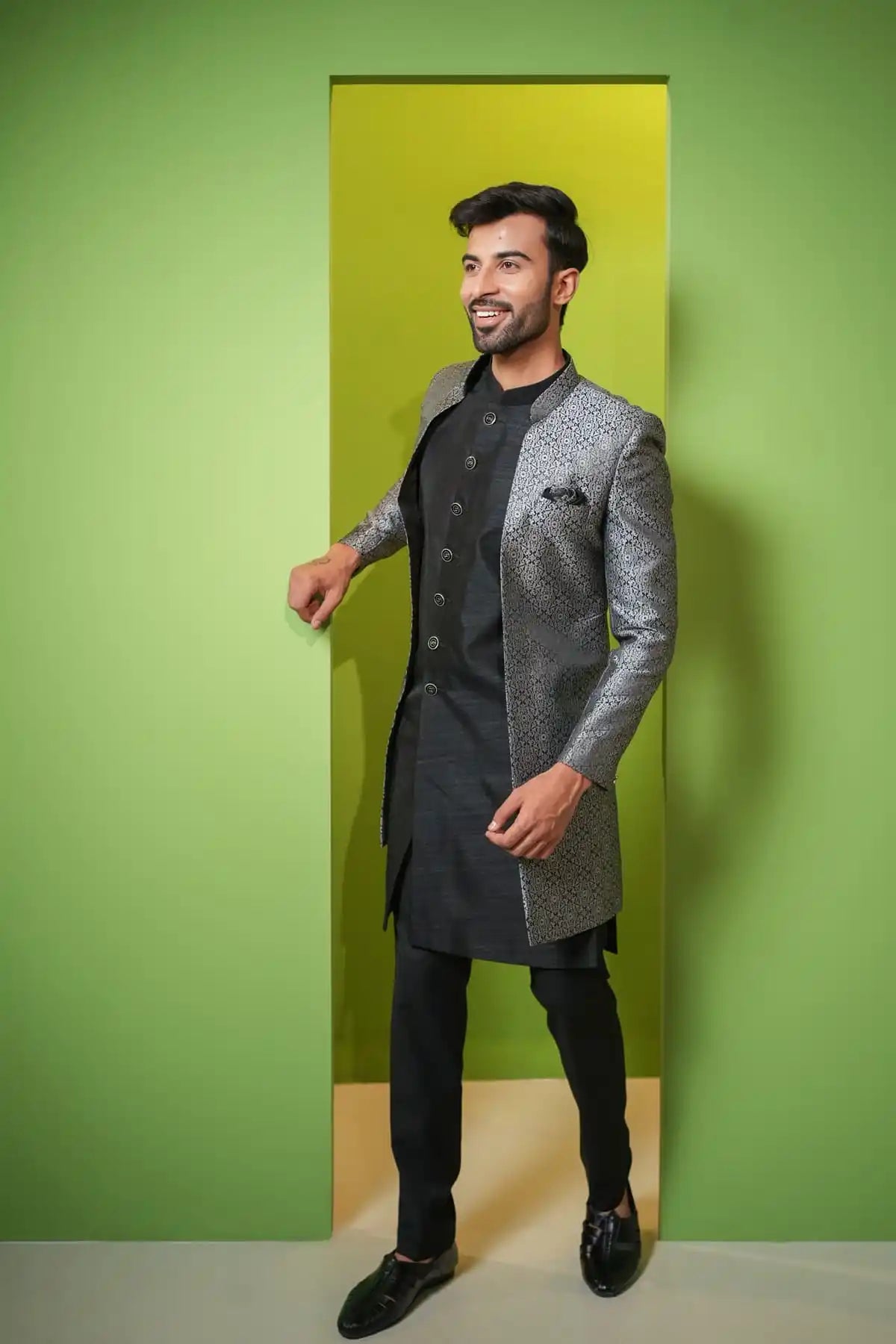 Rich Gray And Deep Black Indo-Western 2-PC - Kavarsa