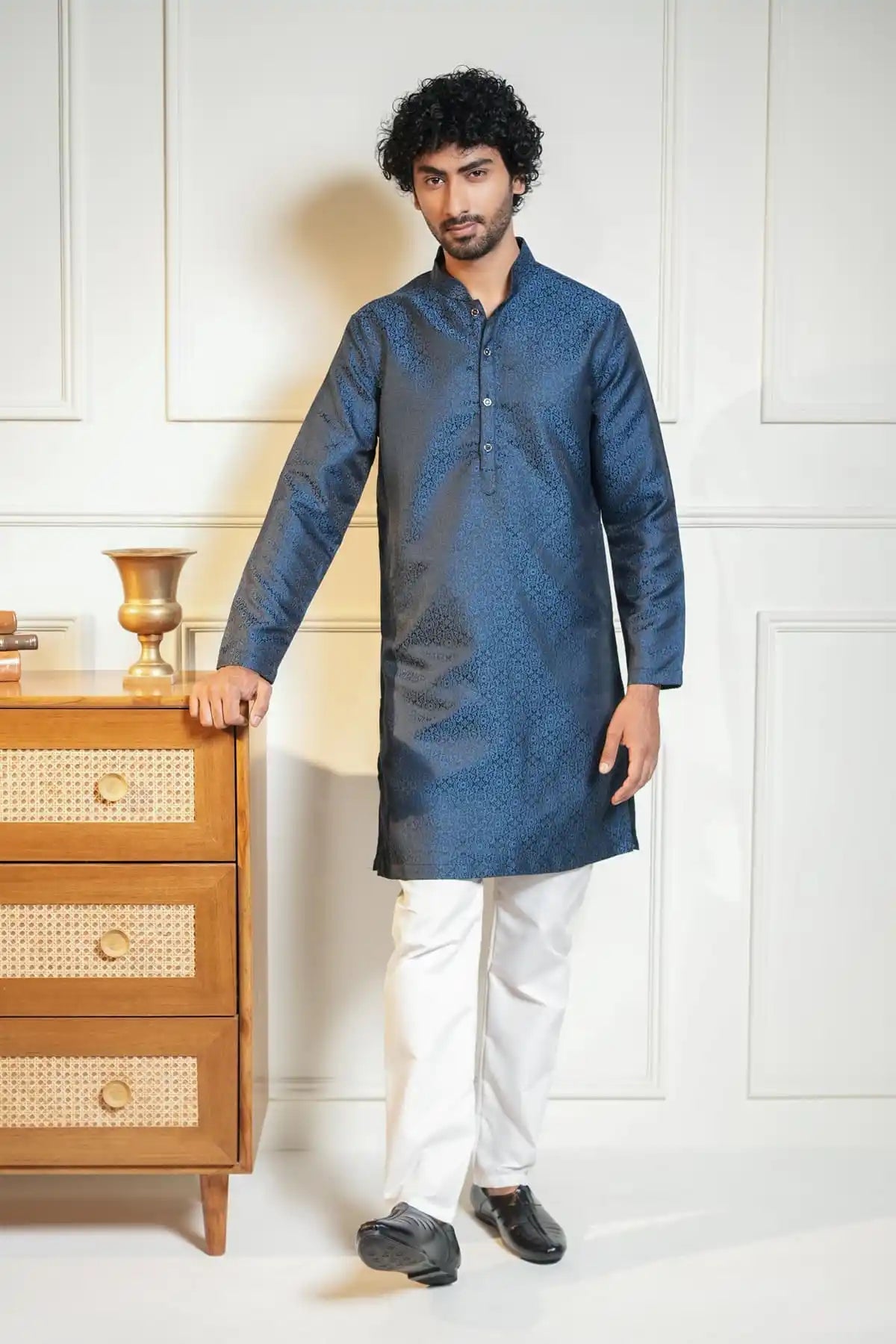 Royal Blue Kurta, Designer Jacquard Kurta - Kavarsa