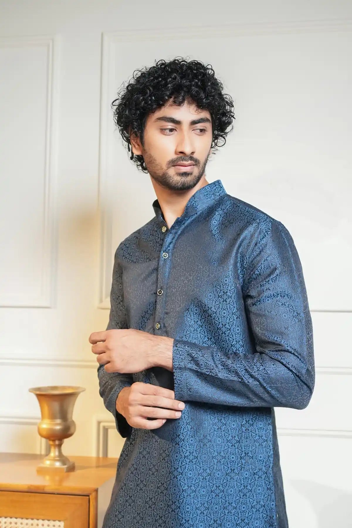 Royal Blue Kurta, Designer Jacquard Kurta - Kavarsa