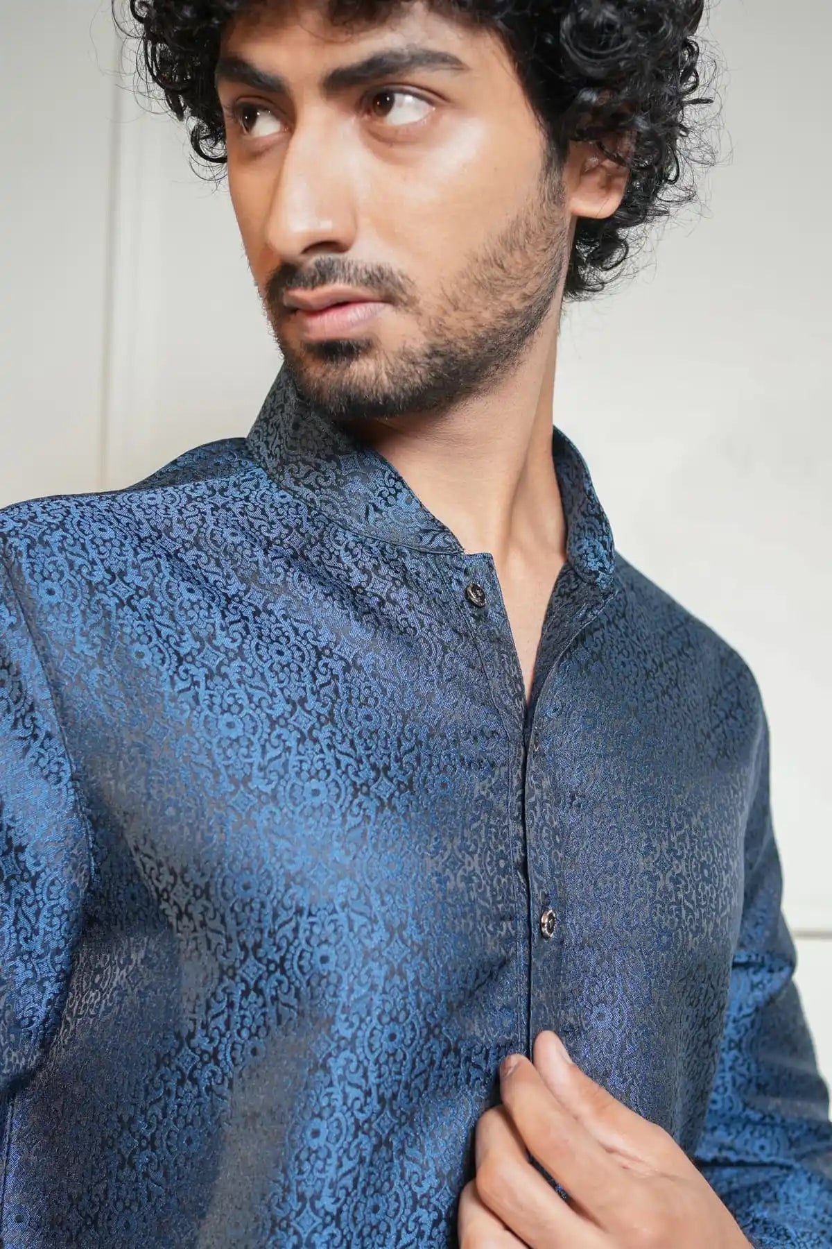 Royal Blue Kurta, Designer Jacquard Kurta - Kavarsa